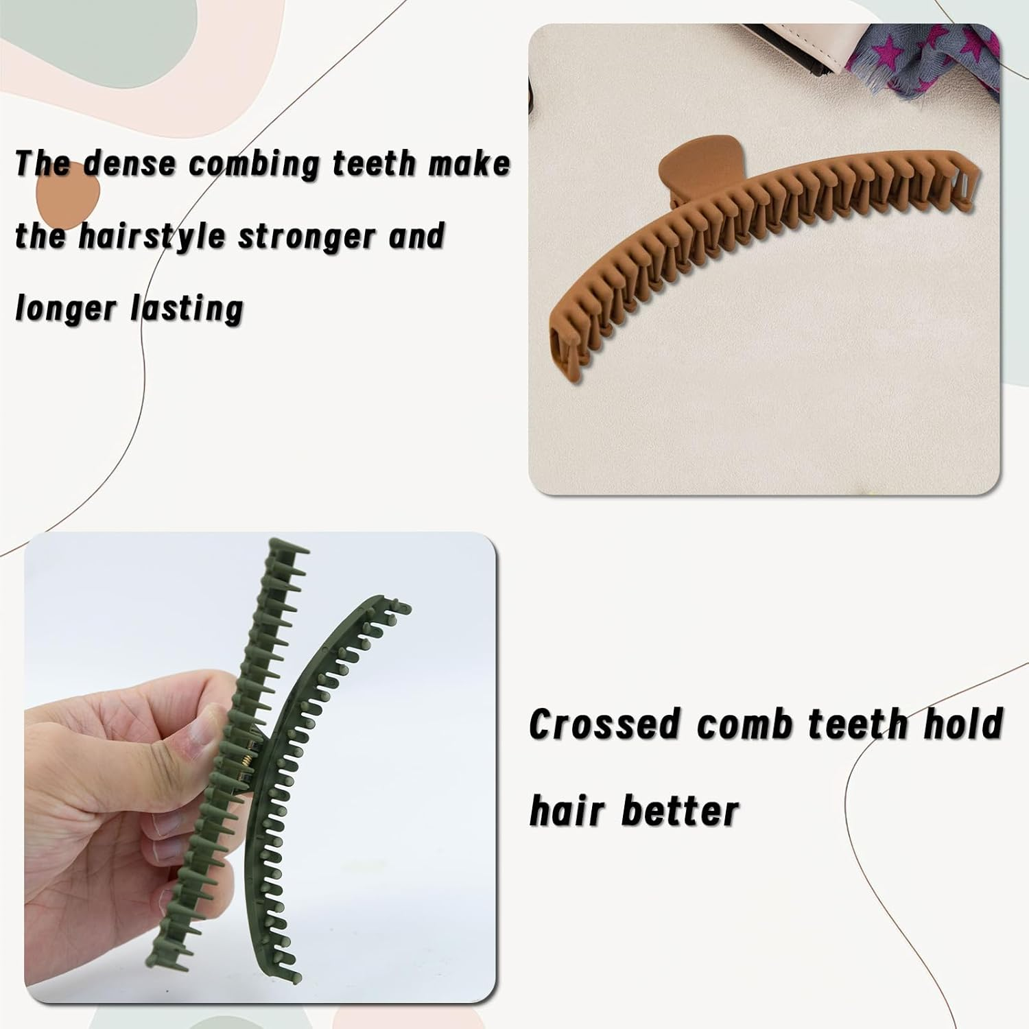 12 Pcs Hold Everything Hair Claw Clips, 4.7 Inch and 2.5 Inch Claw Clips Set for Thick ，Thin ，Straight and Curly Hair, Strong Clip Non-Slip 6 Colors Double Row Teeth Hair Claw Clips (Colorful) image number 6