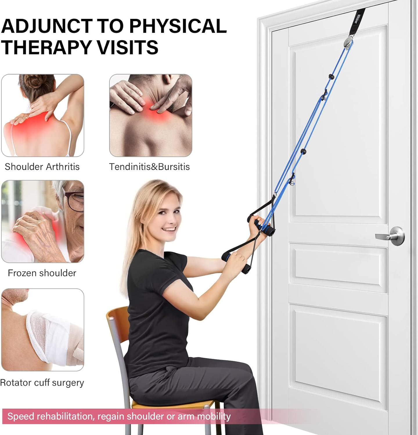 Bilbear over the Door Shoulder Pulley for Physical Therapy at Home,Arm Pulleys for Shoulder Rehab over Door,Over Door Exercise Pulleys for Shoulders Rehab,Home Pulley System Reduce Frozen Shoulder image number 3