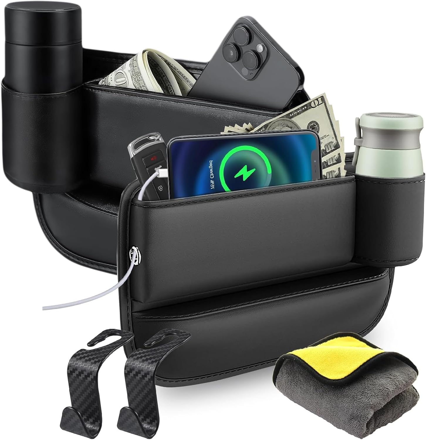 2 Pack Car Seat Gap Filler Organizer, Leather Car Seat Gap Storage Box with Cup Holder, Front Seat Storage Organizer, Car Center Console Side Storage Container, Universal Car Interior Accessories image number 2