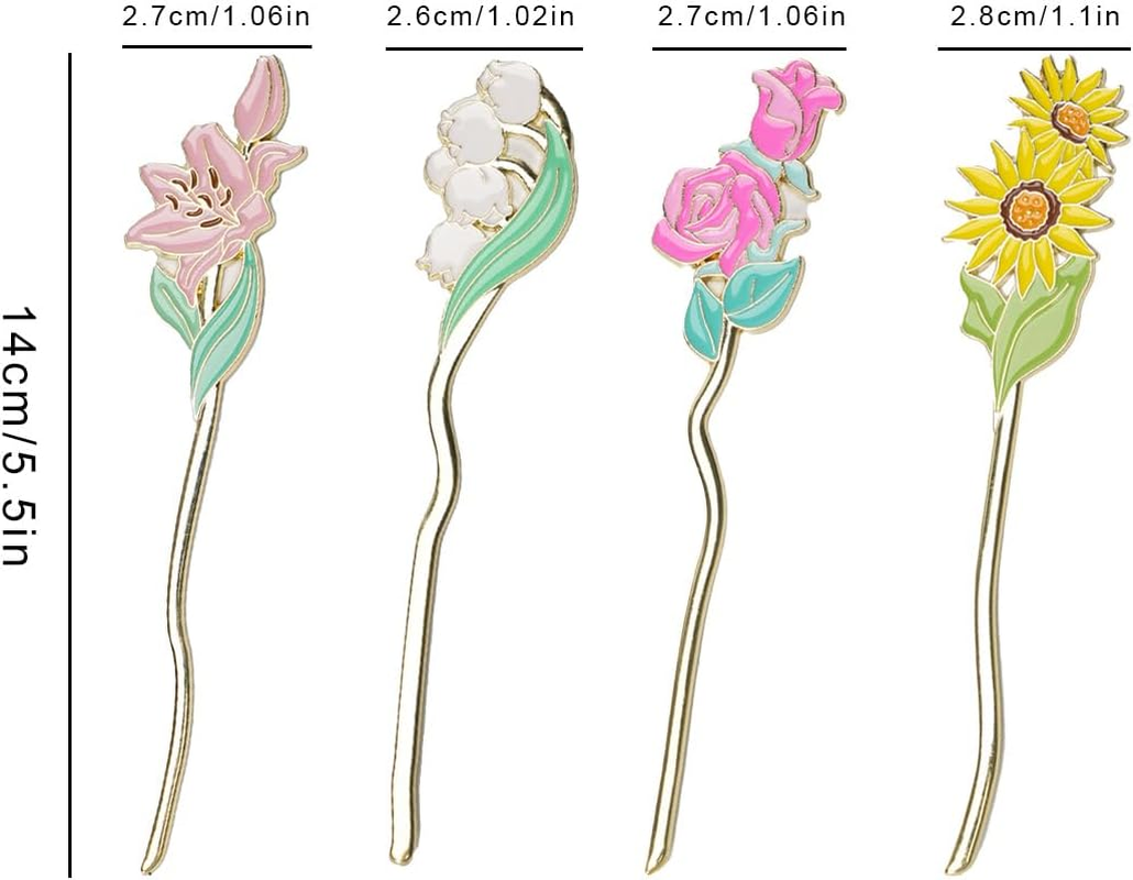 4Pcs Metal Flowers Bookmarks - Page Holders with Flower Pendant for Reading Lovers image number 1