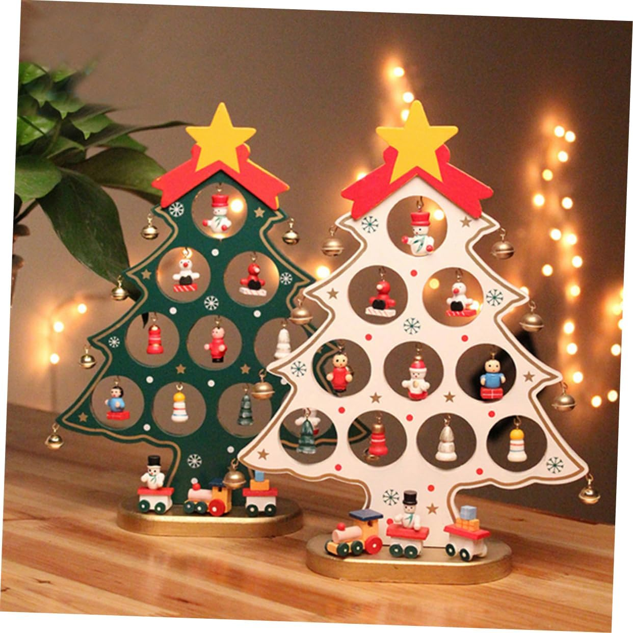 Cartoon Style Wooden Christmas Tree Mini Red Desktop Christmas Tree Christmas Ornament Home Decor image number 1