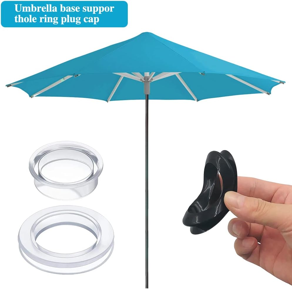 Sourceton 4 Sets Umbrella Hole Ring & Cap Set - 2 Transparent + 2 Black | Fits 2" Holes | Protector for Outdoor Patio Table, Glass Table, Beach Umbrella