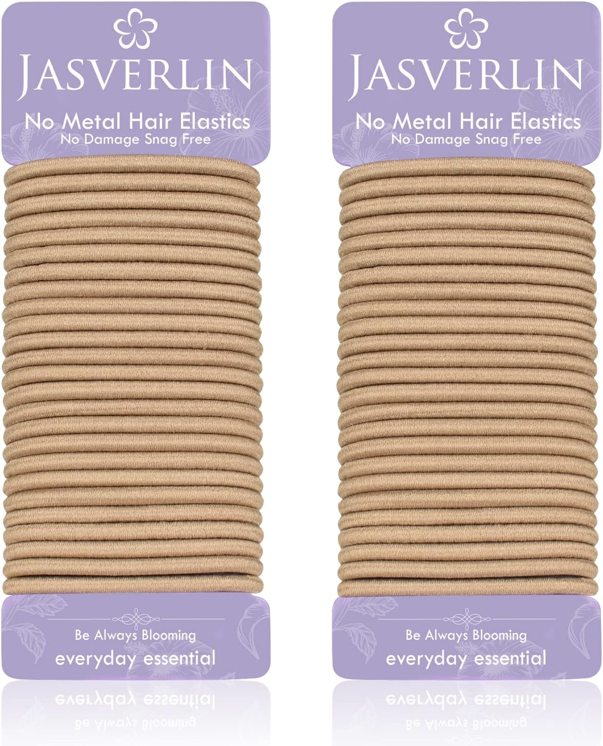 Black Thick Hair Ties - 5Mm Thickness Elastics Ponytail Holders for Women Girls Curly Texture Rubber Bands Durable Stretchy Nylon Hairties for Braids 48 Count