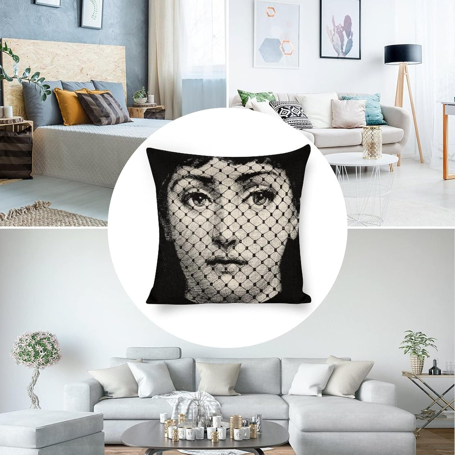 Lina Cavalieri Artificial Linen Throw Pillow Case, Decorative Cushion Cover Square Art Personalized Eye,Only Includes Pillowcase,18"X18"(45X45Cm),Style-1 - Black image number 6