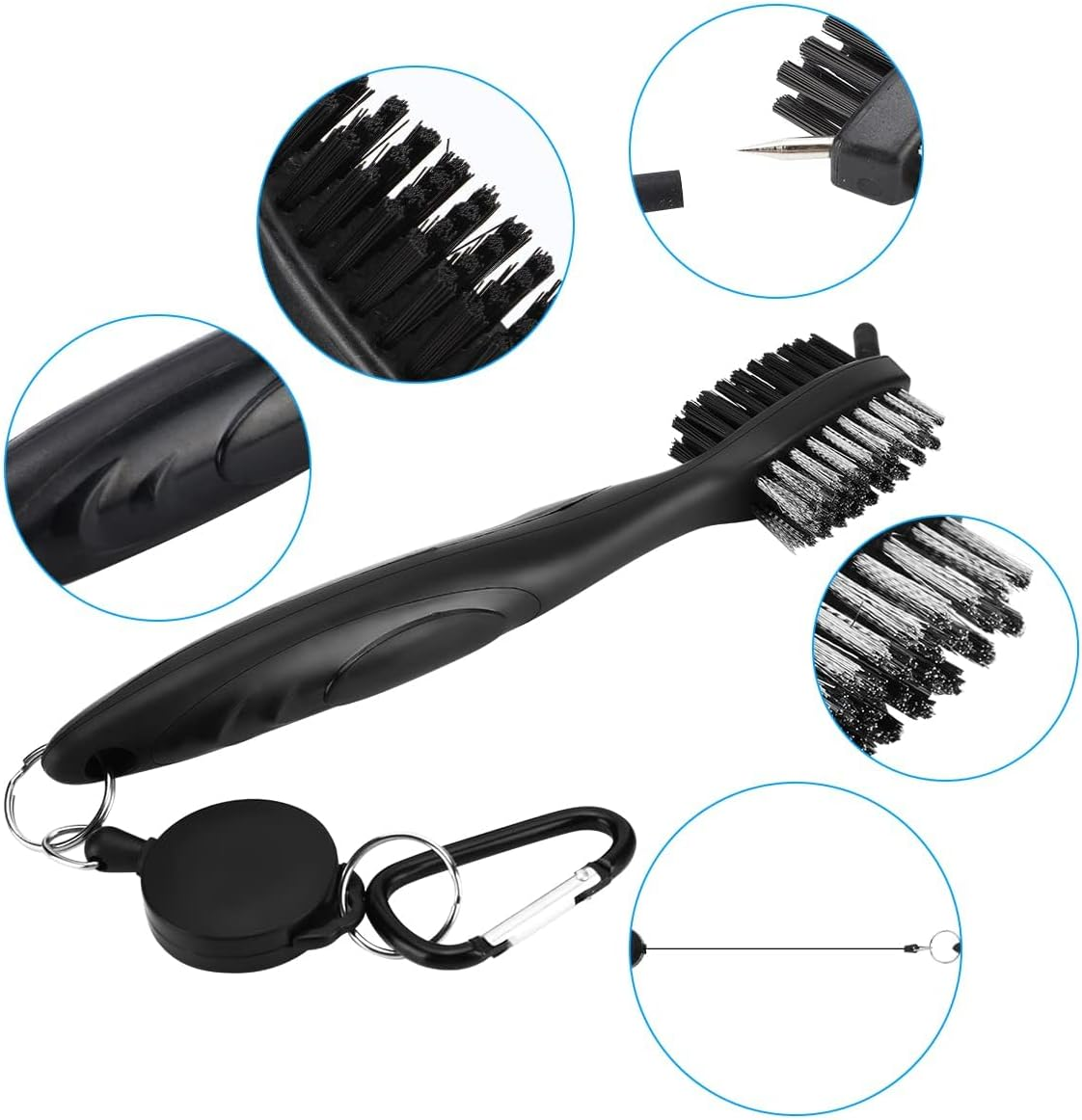 1 Retractable Double-Sided Golf Club Brush and 2 Golf Club Groove Sharpener for U & V-Grooves, Portable Golf Brush Tool Kits for All Golf Irons