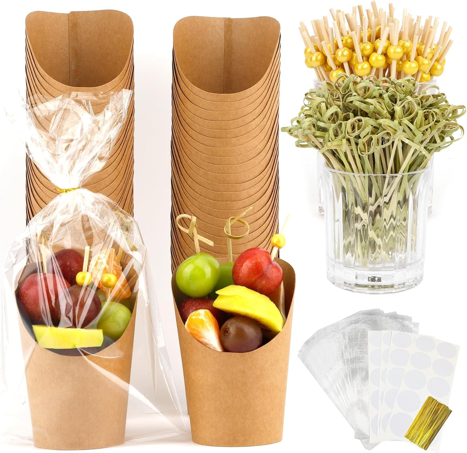 Valentines Day Decorations Charcuterie Cups with Sticks 60 Sets 12Oz French Fry Cups with Cocktail Picks Charcuterie Boards Accessories Party Supplies 60 Cups+200 Sticks+60 Bags+60 Labels image number 1