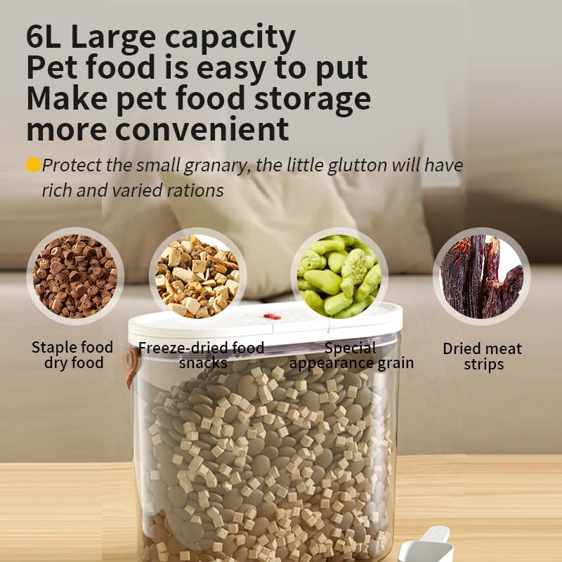 Pet Food Storage Container with Scoop, Flip-Up Lid Airtight Container Transparent Dog Food Storage with for Cat & Cat Food Air Tight Food Container (6L) image number 6