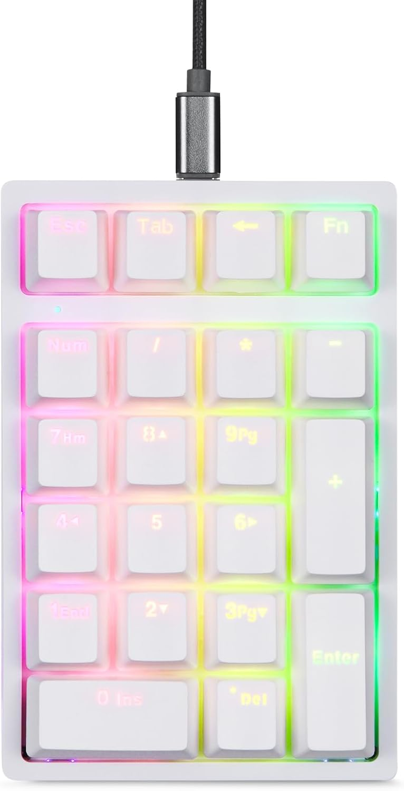 MOTOSPEED K24PRO Mechanical Numeric Keypad USB Wired 21Keys Mini Numpad Portable Keypad RGB Backlight Gaming Keypad Extended Layout for Cashier,Computersfor Pc,Mac,Windows image number 1
