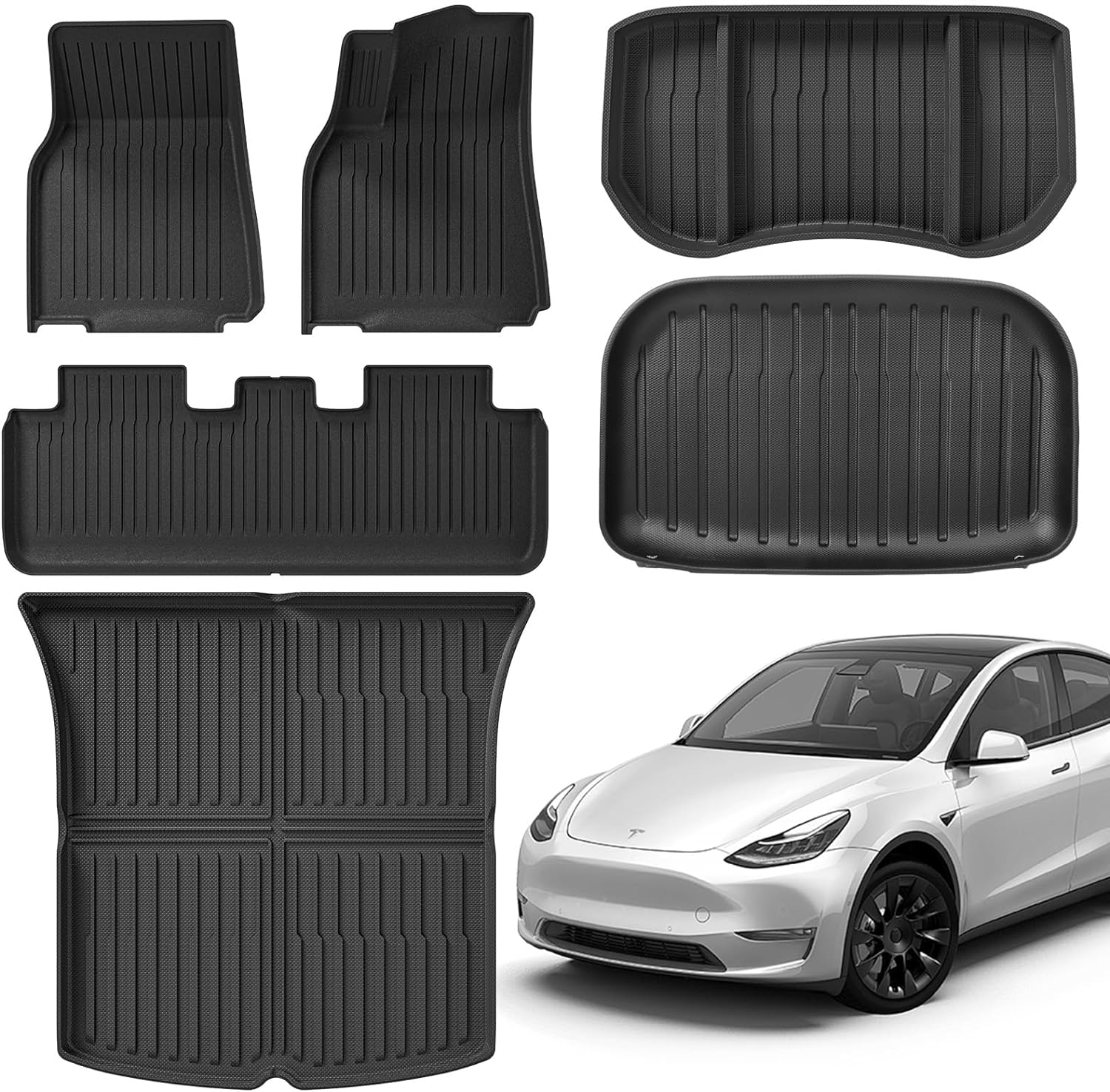 2020-2024 Tesla Model Y Floor Mats- Custom Fit All Weather TPE Cargo Liner Cargo Trunk Accessories,Compatible(2020-2023, 2024 Tesla Model Y Full Floor Mat Kit Set of 6) image number 6