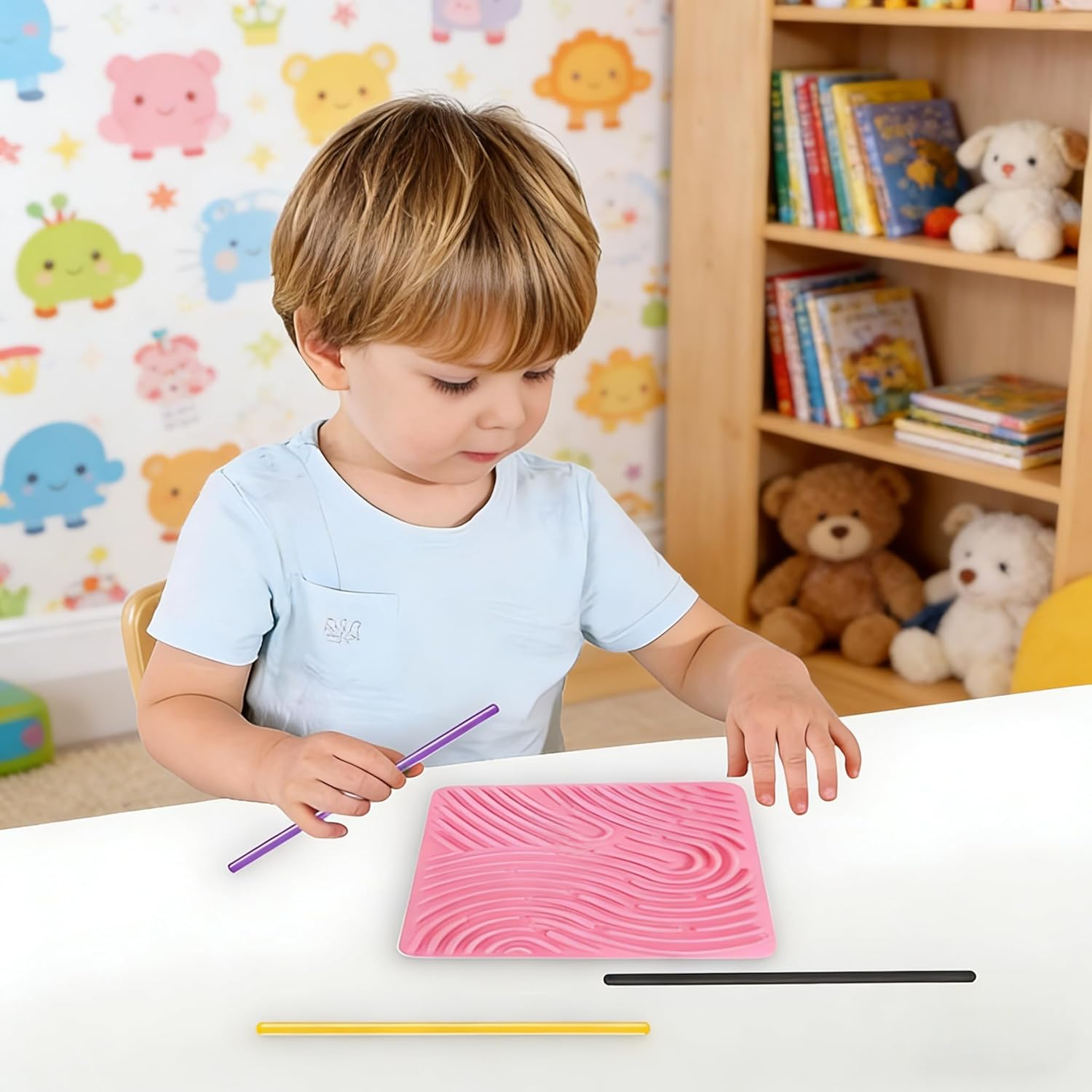 Silicone Sensory Activity Board,Double Side Calm down Fidget Toy, Activities for Travel,Silent No Mess,Anxiety Relief Stress,Portable with Travel Bag and 11 Silicone Stick (Reddish-Brown)