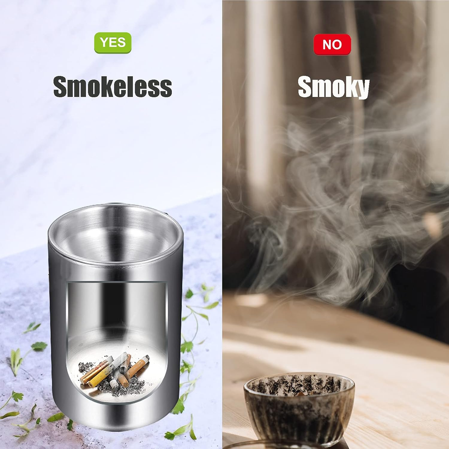 Car Ashtray with Lid Smell Proof, Smokeless Auto Ashtray, Ash Tray for Car Cup Holder, Portable Windproof for Outdoor, Stainless Steel Smoking Accessories for Office Home Use (AA) image number 5