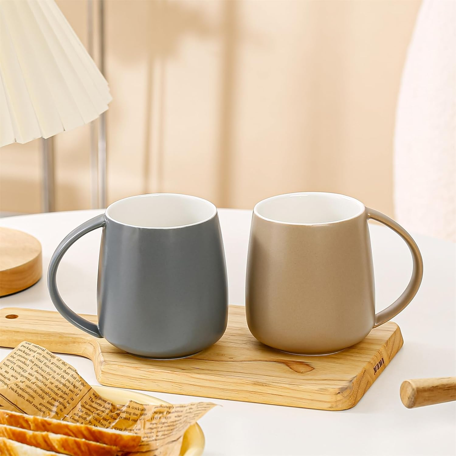 Classic Large Capacity Ceramic Belly Coffee Mugs 400Ml 14Oz Nordic Matte Finished Water Breakfast Toothbrush Egg Shaped Cup with Handle for Home Office Men Women (Gray) image number 2