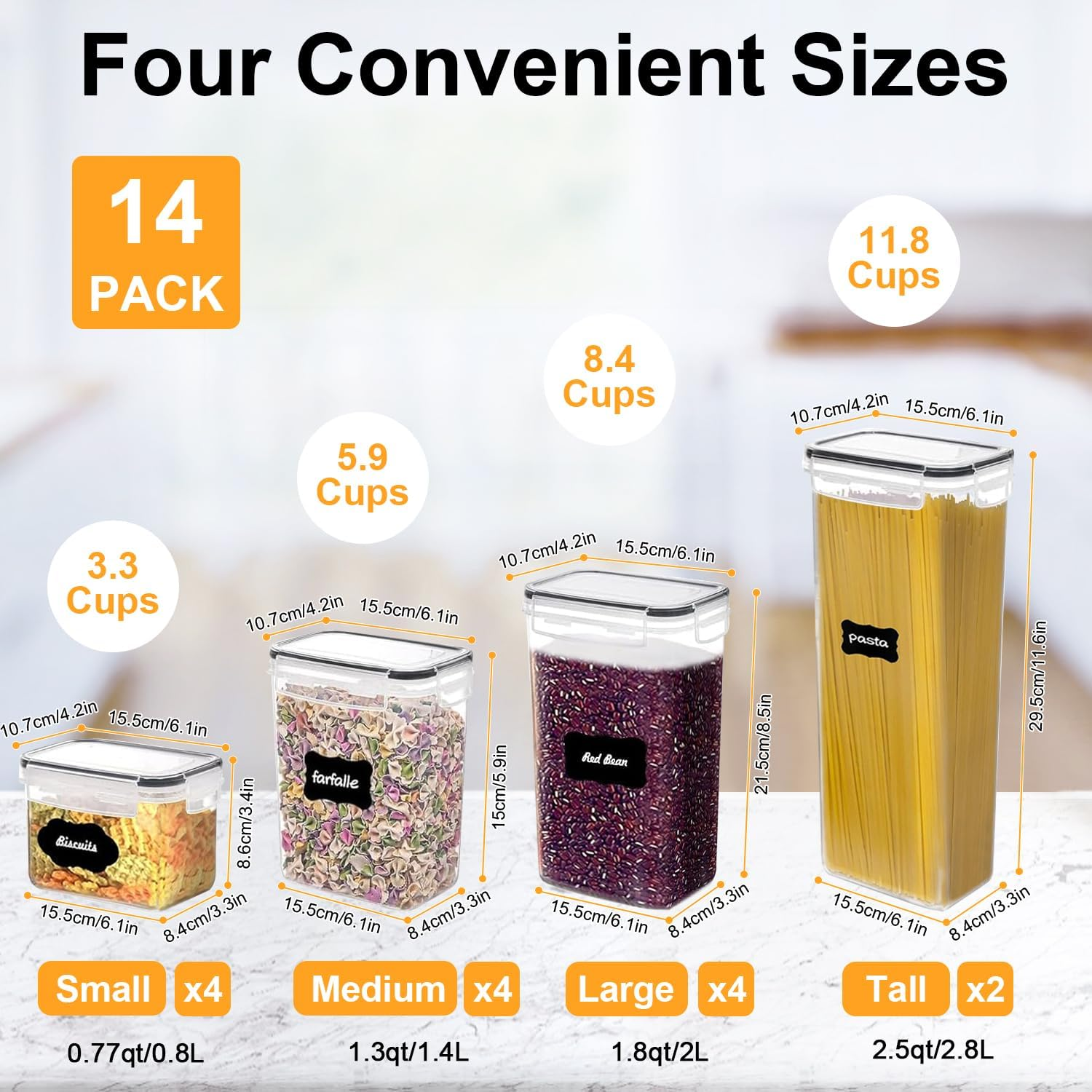 14 Pack Airtight Food Storage Containers for Pantry Organization Canisters for Cereal Dry Food Flour and Sugar Plastic Kitchen Organizers and Storage Kitchen Pantry Storage Containers,Bpa Free