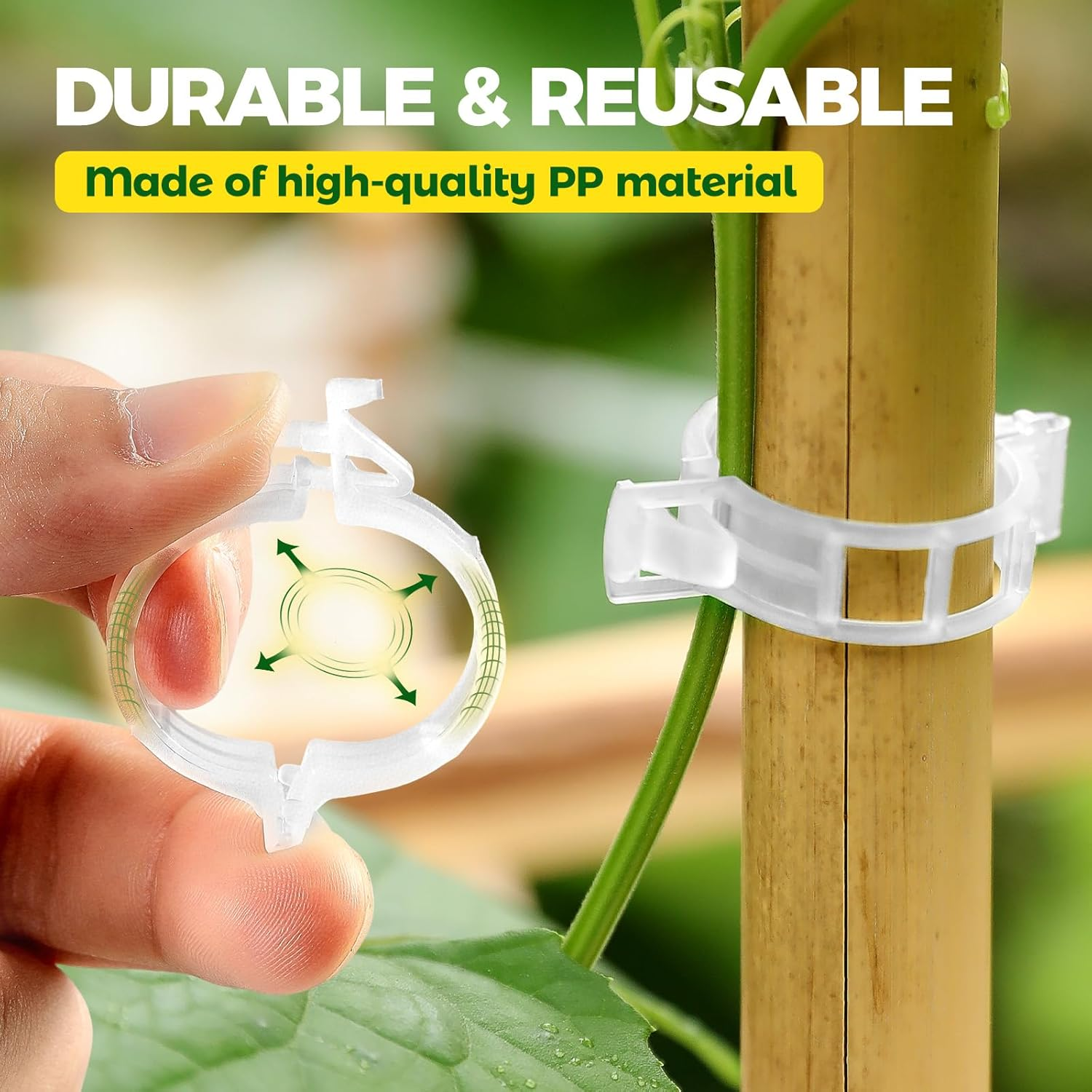 100 PCS Plant Support Clips, Reusable Garden Clips Secured Plastic Plant Clips for Climbing Plants, Tomato Clips for String Trellis Outdoor Indoor Plant Flowers Stem Vine Fixing Clips (White) - White image number 5