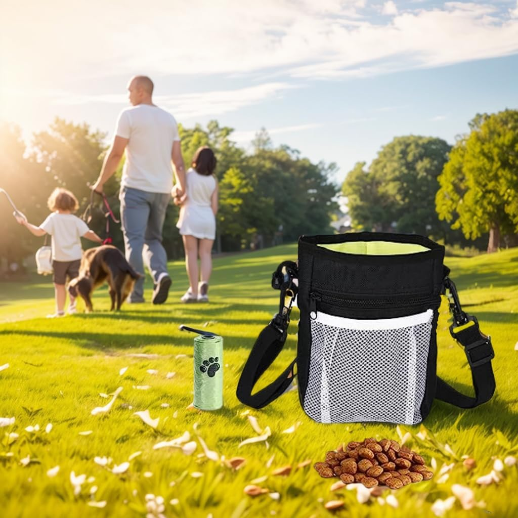 Dog Treat Pouch 1 Pack, Dog Training Pouch with 3 Ways Easily Access to Pet Toys, Kibble, Treats, with Waist Belt, Shoulder Strap- Build-In Waste Bag Dispenser Dog Treat Bag(Black) image number 2
