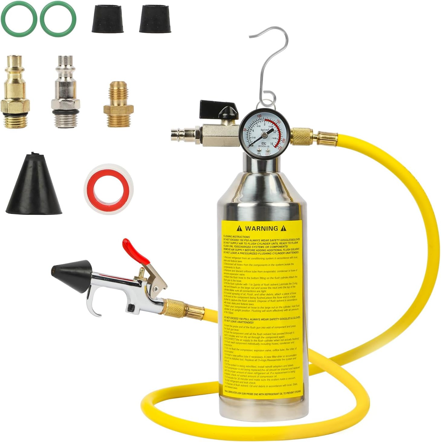 Car AC Flush Kit Car Air Conditioning Pipe Cleaning Kit with 220 PSI Pressure Gauge and Hose Flush Canister Kit for Air Conditioning Lines Fuel Lines Condenser Evaporator image number 1