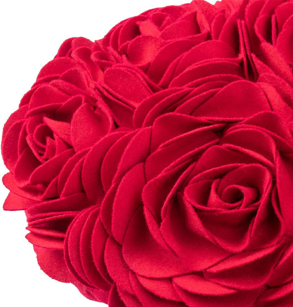 JW 3D Rose Flowers Accent Pillows Decorative Wool Heart Shaped Handmade Cushions for Home Sofa Car Bed Room Office Chair Wedding Travel Decor Pillowcases Girl Gifts 13 X 16 Inch Red image number 4
