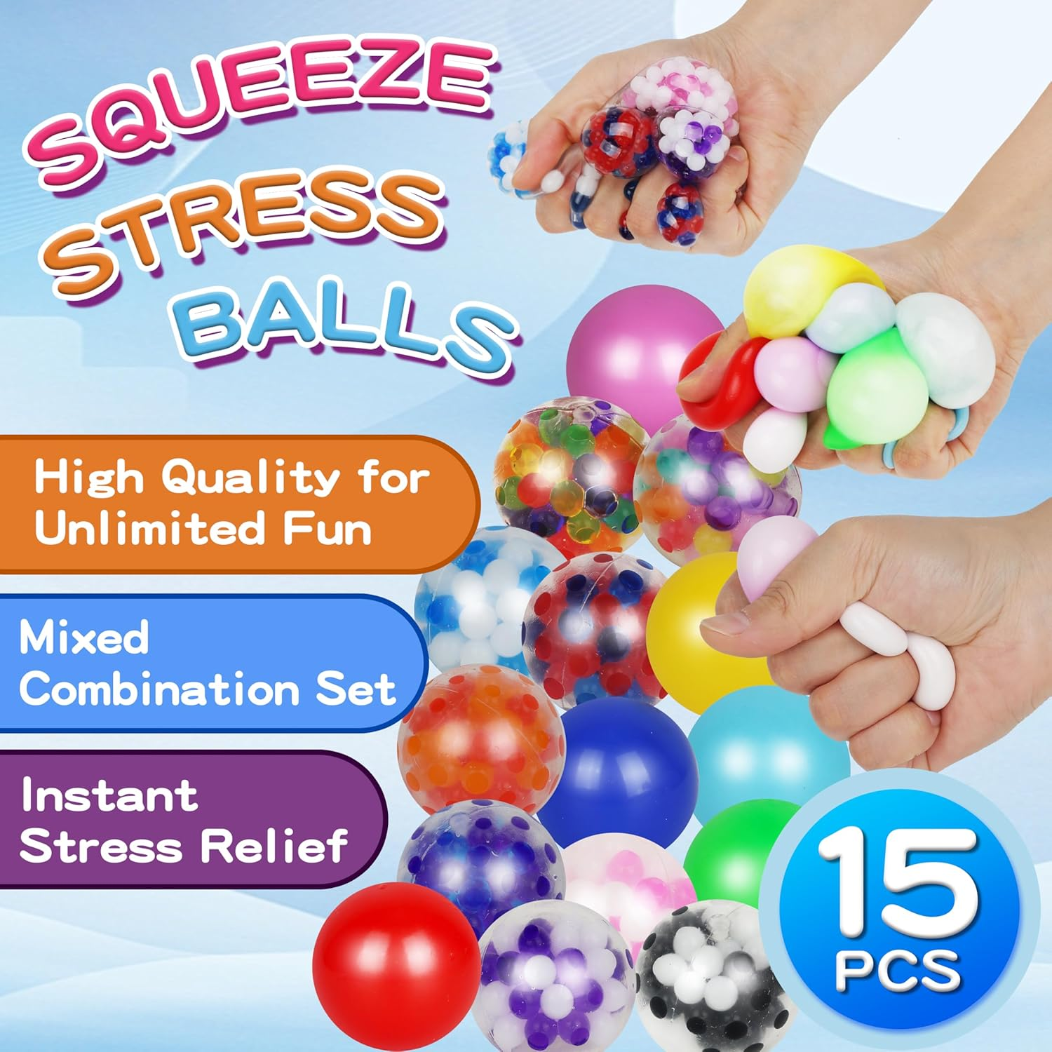 15Pack Mini Stress Balls Bulk for Adults, Box Squishy Squeeze Squishies Ball Cute Stress Relief Balls Toys, Party Favors, Birthday Gift, Goodie Bag Stuffers image number 5