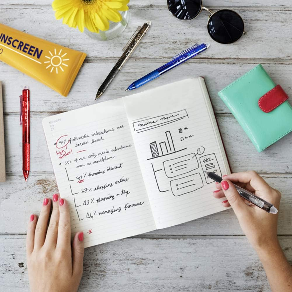 Erasable Gel Pens, 15 Pack Retractable Erasable Pens Clicker, Fine Point, Make Mistakes Disappear, 11 Black 2 Blue 2 Red Inks for Writing Planner and Crossword Puzzles image number 1