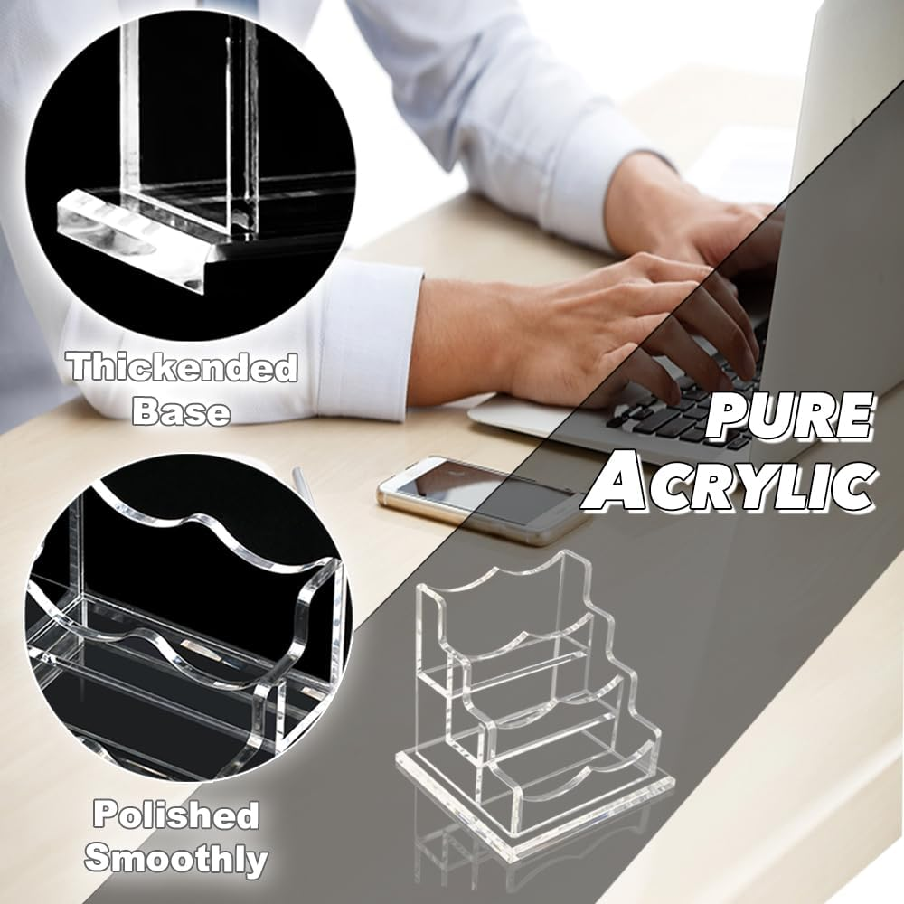 PARTSPOWER Acrylic Business Card Holder for Desk, Horizontal Clear Business Name Card Display Stand, Desk Accessory Business Name Card Organizer (Horizontal, 3-Slot) image number 3
