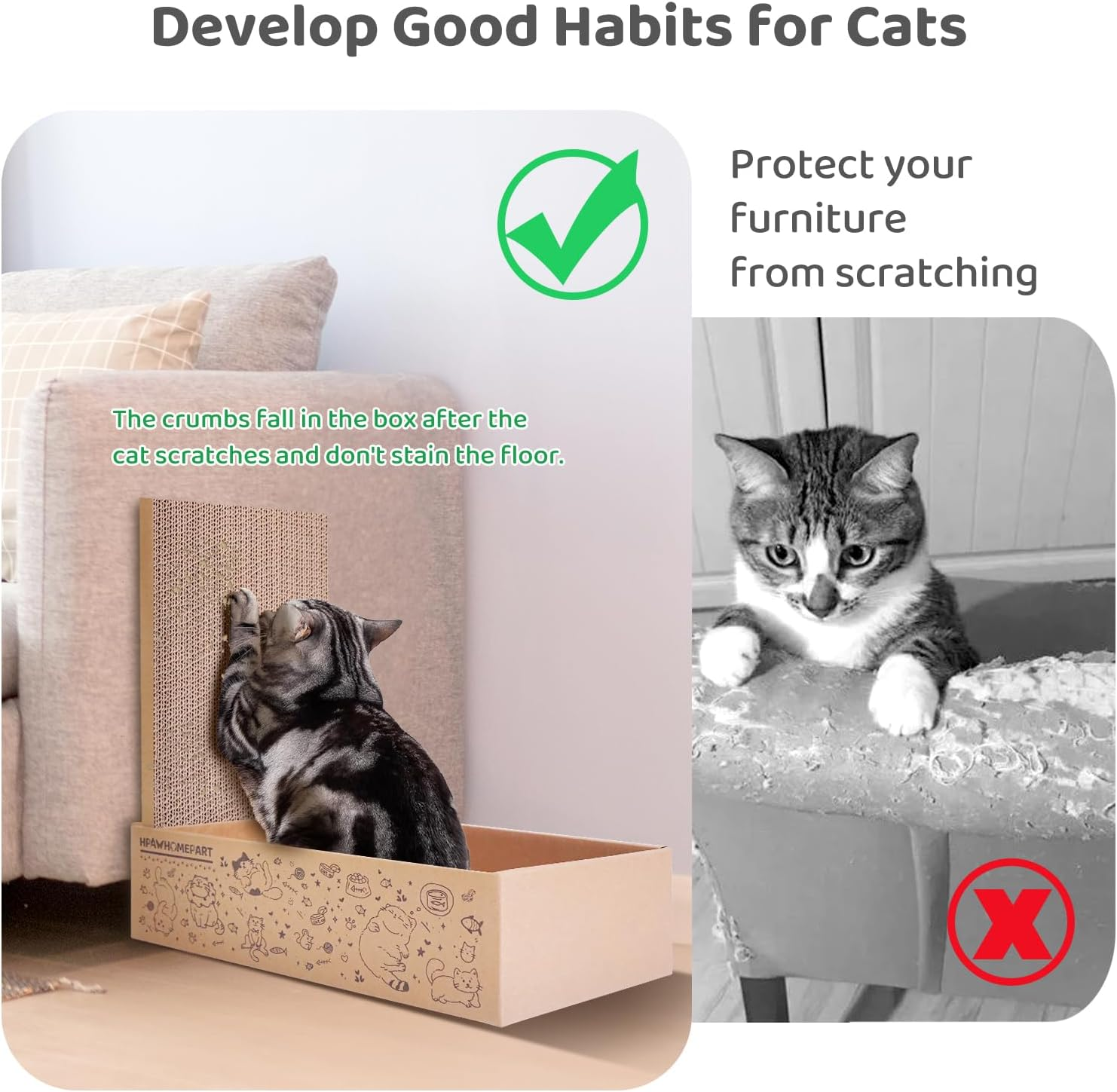 Cat Cardboard Scratcher, M-Sized Cat Scratch Pad for Indoor Cats, 4 PCS Cat Scratching Board with Box Reversible Cat Scratcher Suitable for Medium and Small Cats to Rest and Scratch image number 5