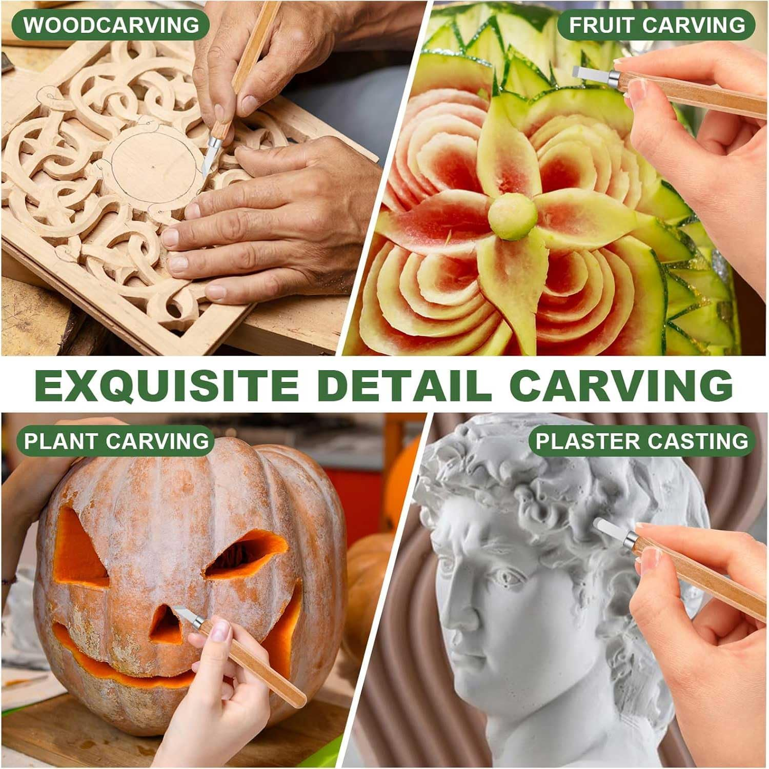 13 Pcs Wood Carving Kit, Wood Carving Tool Set Contains Wood Carving Tools Including Walnut Wood Carving Knife, Cut Resistant Gloves, Whittling Kit for Beginners image number 3