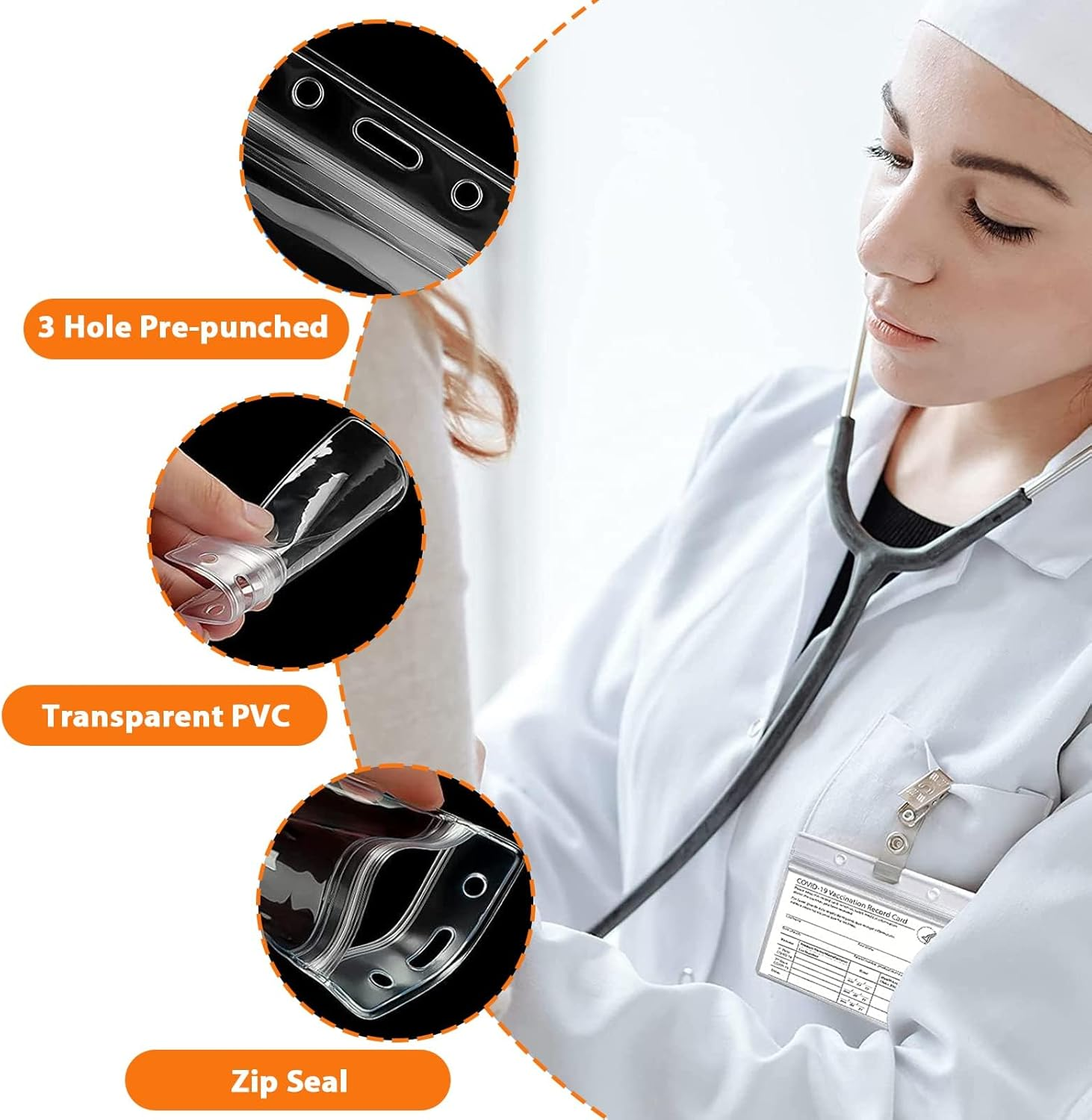 Badge Holder, 20 Set Horizontal ID Card Holder with Card Holder Lanyard Clips, Clear Plastic ID Holder, Waterproof Bus Pass Card Holder for Office School image number 2