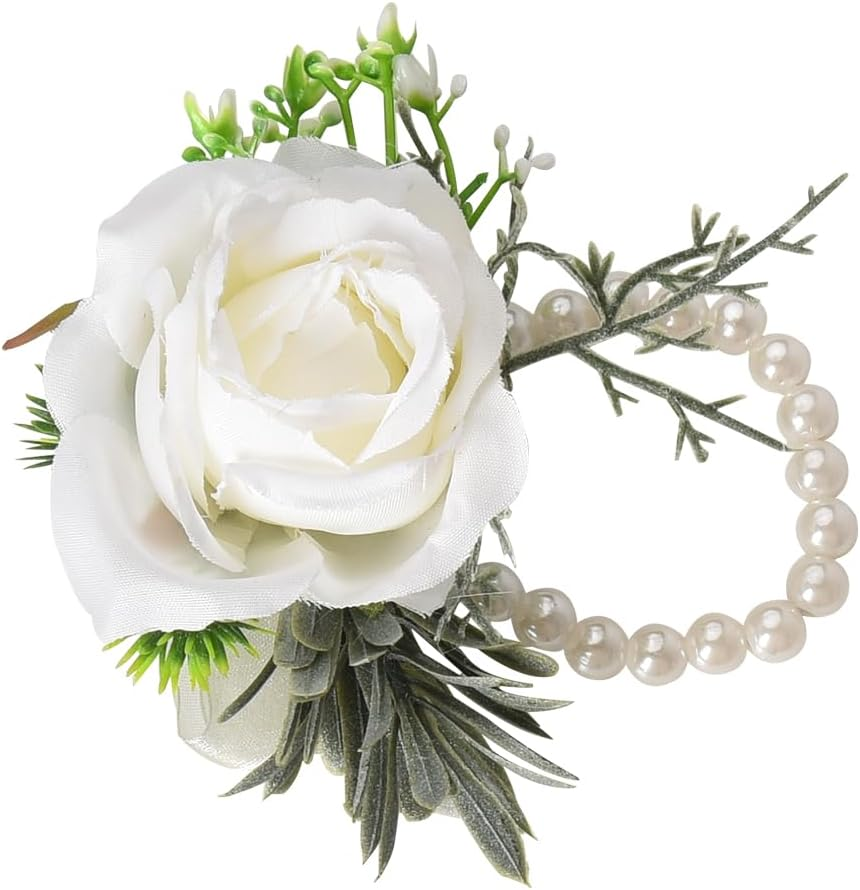 Wedding Wrist Corsage Wristlet Band Silver Wrist Corsage Bracelets Bands for Girls Bridesmaid Bracelet for Wedding Day Bracelet for Bride Wristlet Flower Corsage for Prom