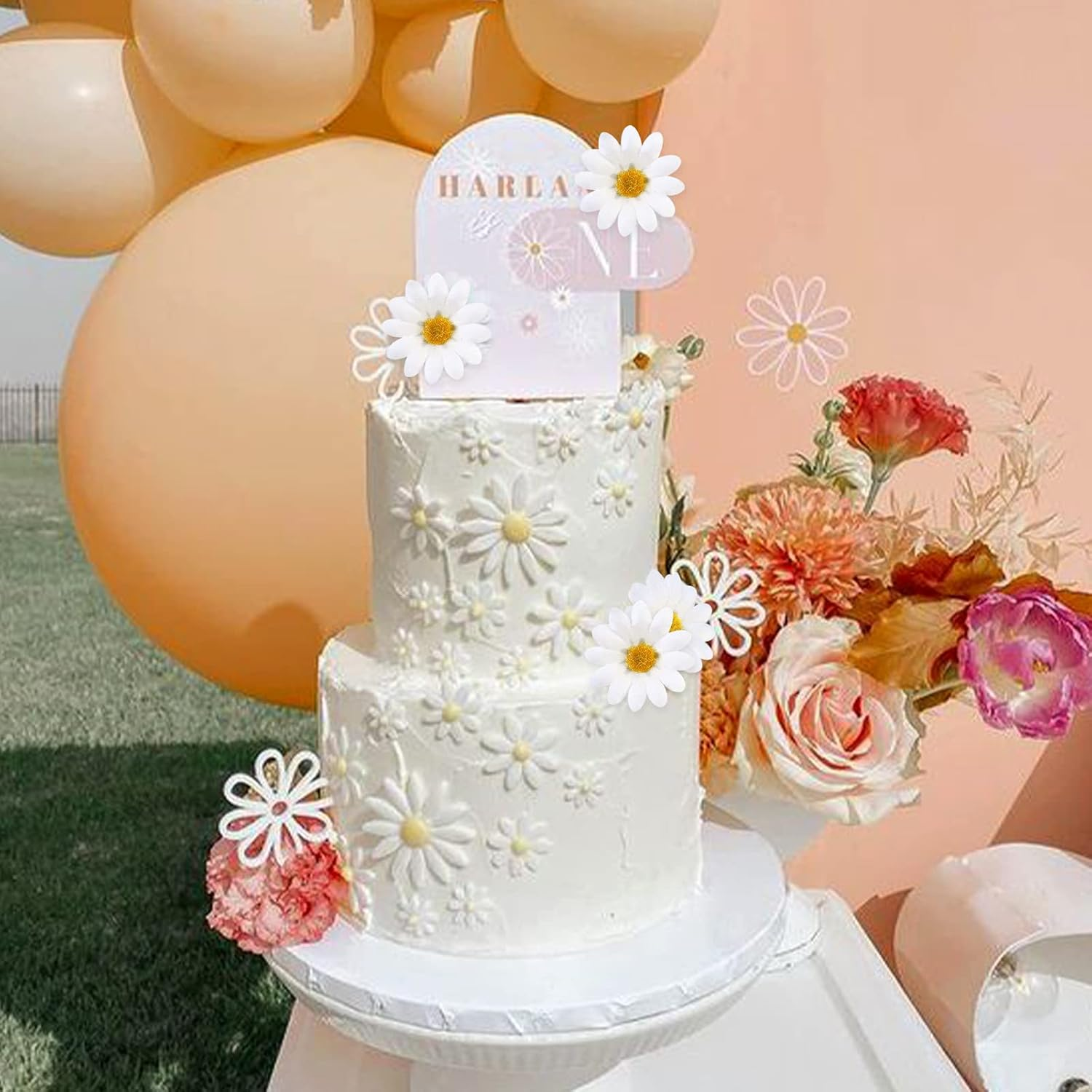 20PCS Daisy Cupcake Toppers Daisy Flower Cupcake Picks Flower Theme Spring Birthday Wedding Bridal Baby Shower Birthday Party Decoration Supplies White image number 2