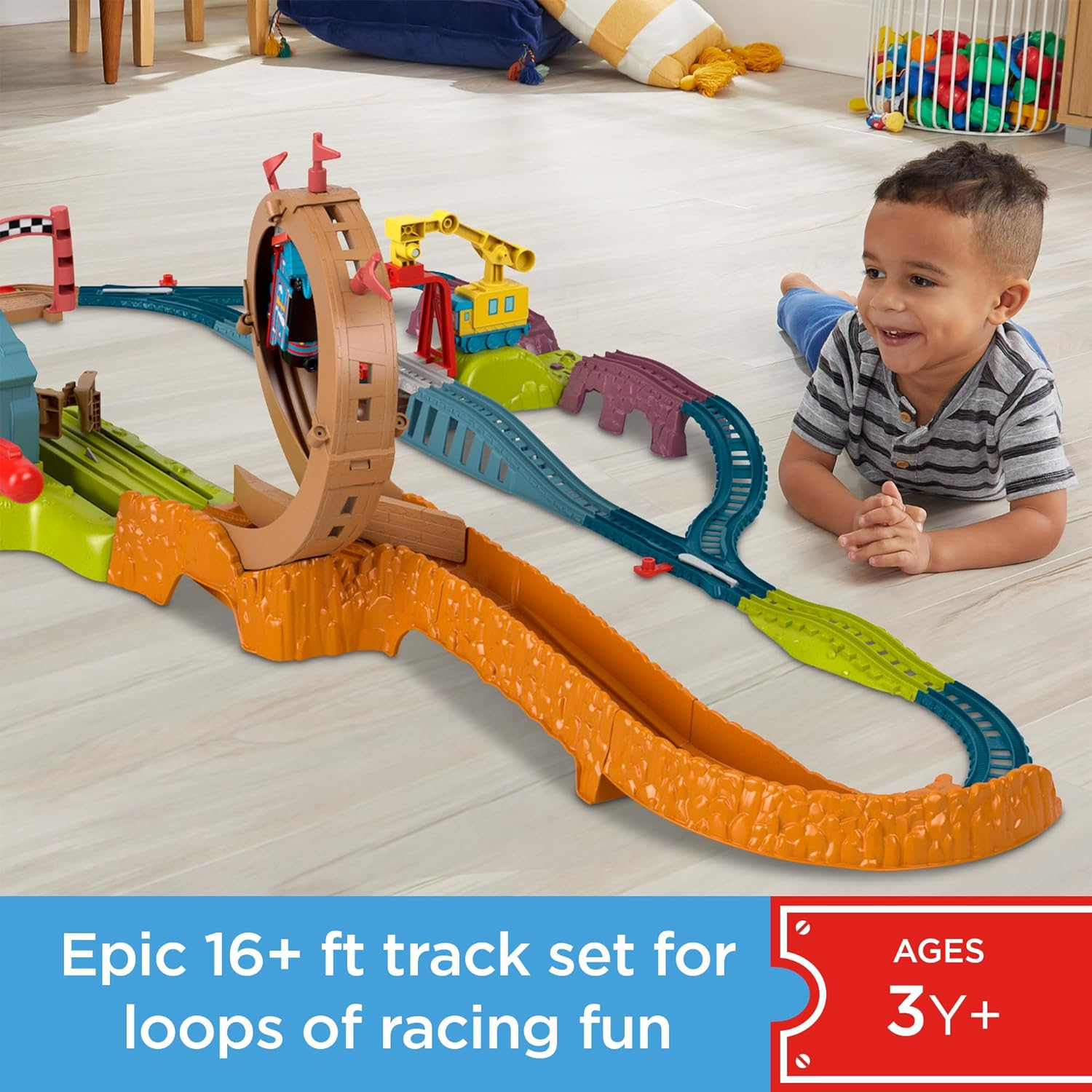 Fisher-Price Thomas and Friends Train Set with Loop the Loop Action, Thomas Motorized Toy Train, Carly the Crane, Maintenance Yard