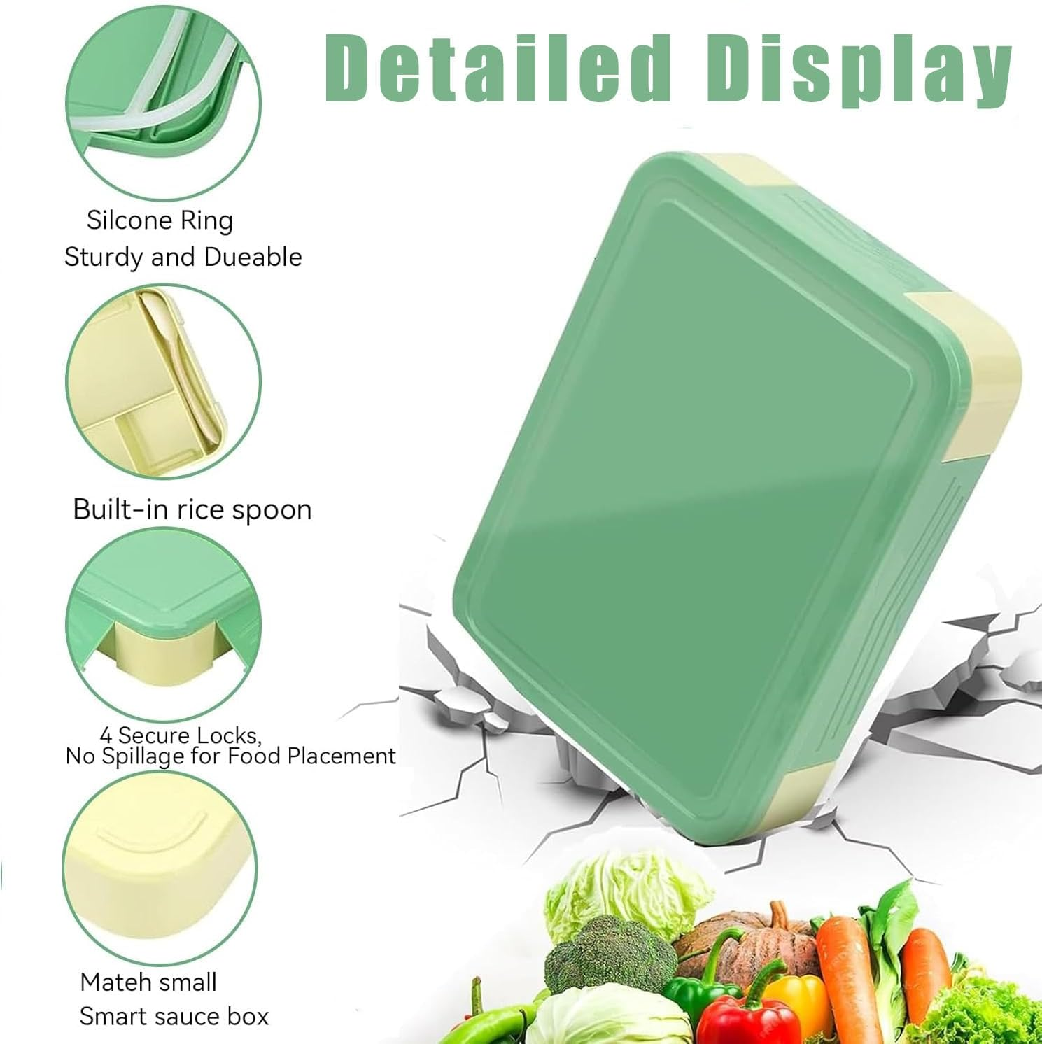 WADY Bento Lunch Box for Kids & Adults, Bento Box for Kids, Adult Lunchable Containers with 6 Compartments & Tablewares, Durable, Microwave/Dishwasher Safe, Bpa-Free,Perfect for On-The-Go Meal (Green) image number 4