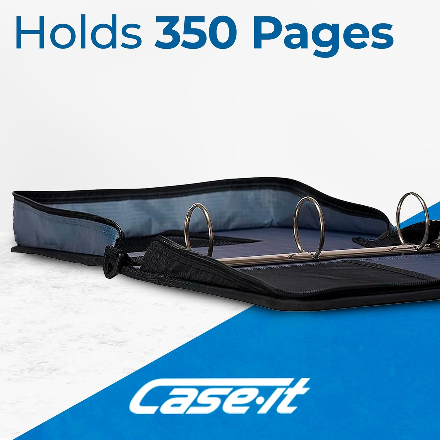Case-It the Classic Zipper Binder - 2 Inch O-Rings - Multiple Pockets - 800 Sheet Capacity - Comes with Shoulder Strap - Midnight Blue D-251 image number 5