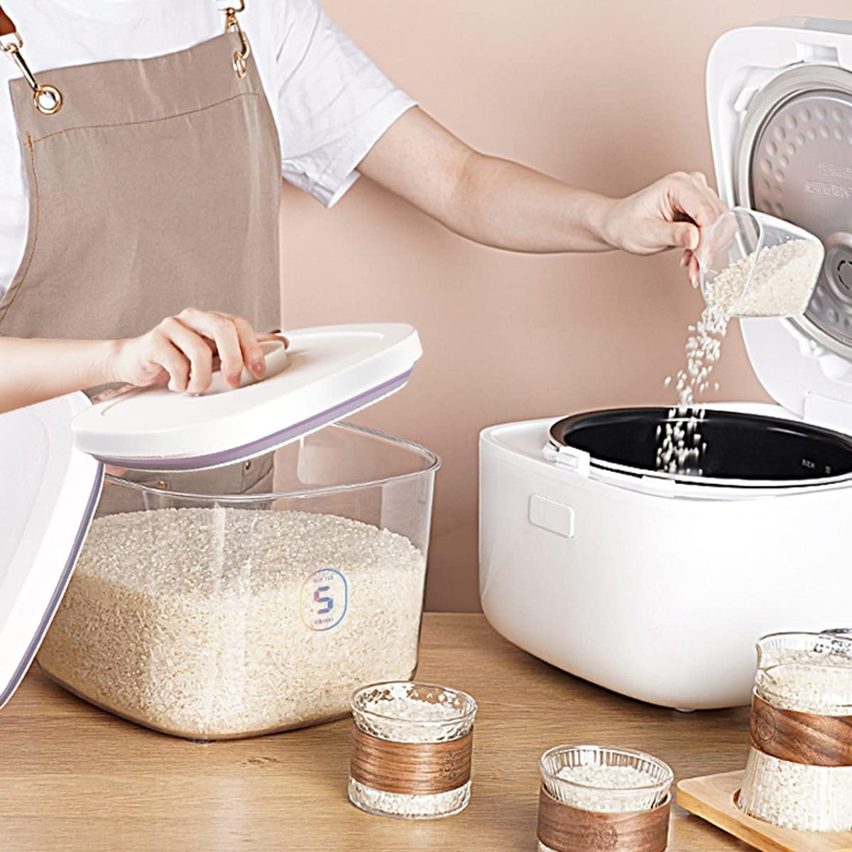 Airtight Rice Container - 5Kg Sealed Rice Storage Container Clear Rice Bucket for Kitchen Pantry Household Storage image number 5