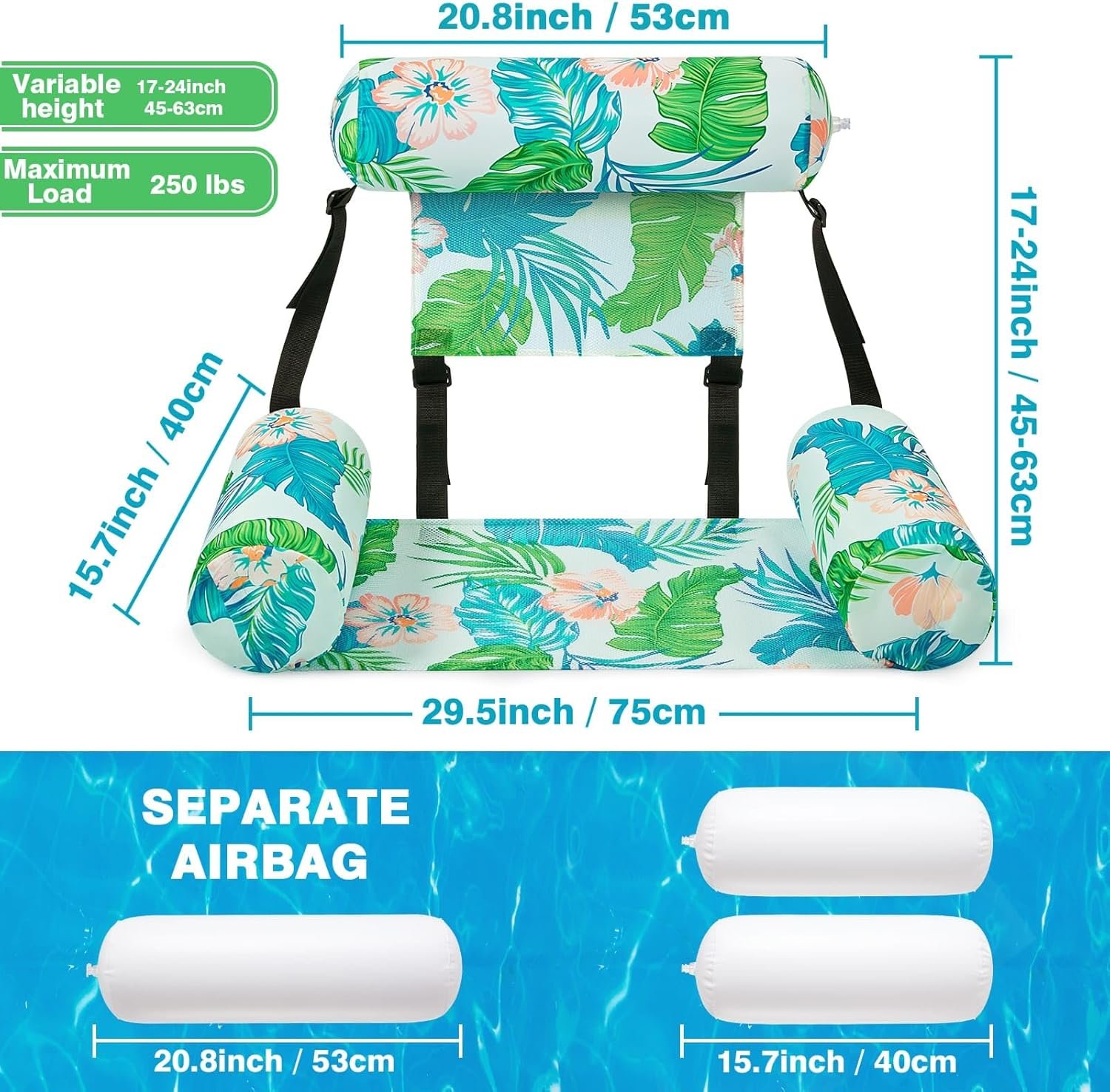 Pool Chair Float - 2 Pack Inflatable Pool Float for Adults Green Plants Floating Pool Chair Lounge Adjustable Fabric Pool Float Hammock for Swimming Pool Beach Lake Summer image number 2