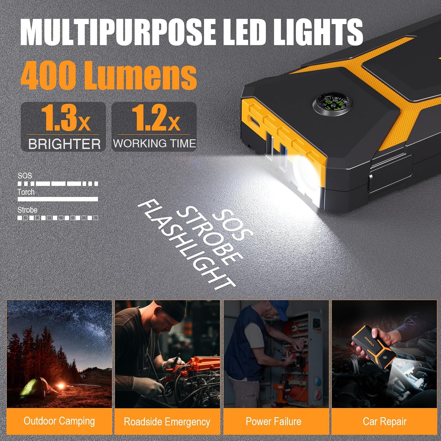 VTOMAN V6 Pro 2000A Jump Starter, Car Battery Jumper Starter Portable for 7L Gas/5L Diesel Engines, Jump Box,12V Auto Jump Start Battery Pack, Lithium Booster Pack, Portable Charger and Jumper Cables image number 5