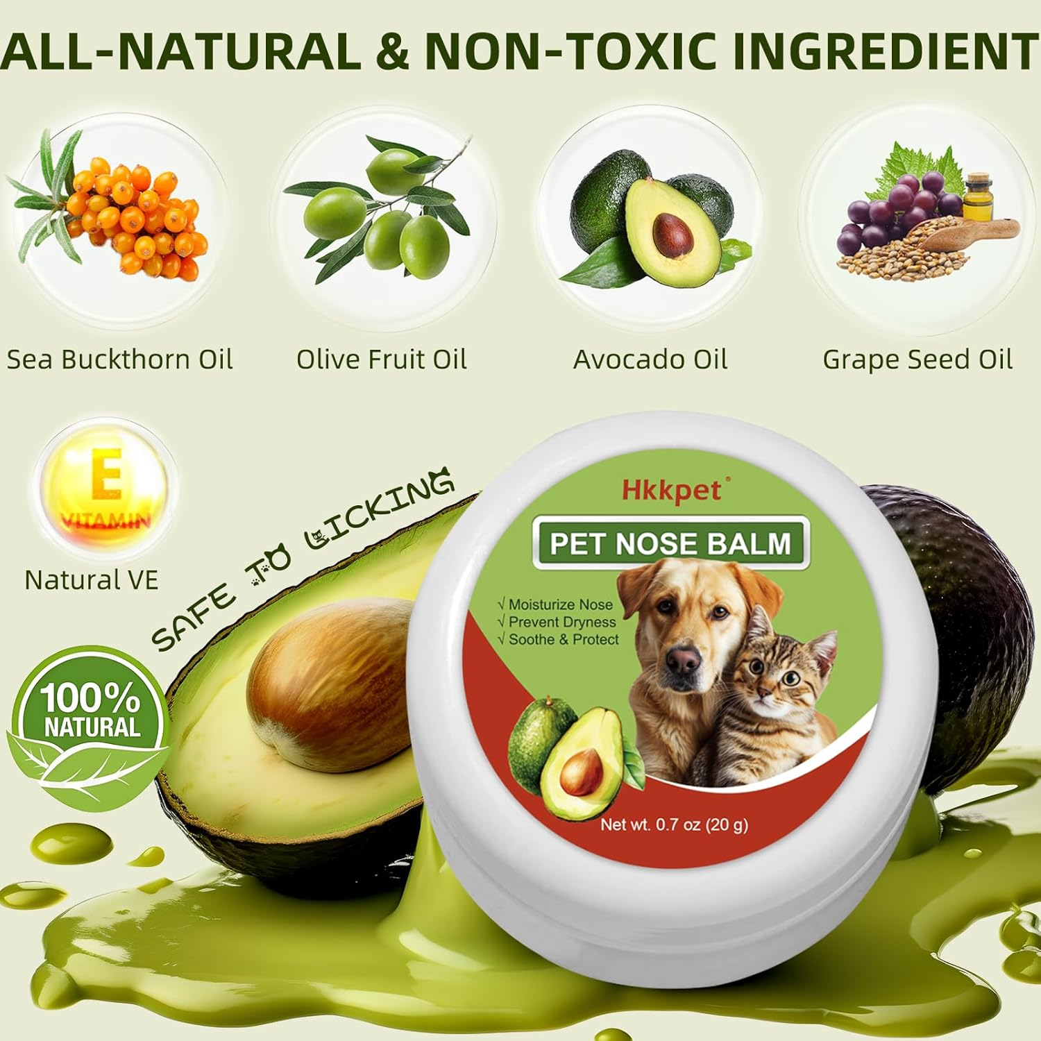 Avocado Dog Nose & Paws Balm for Dry Nose,Dog Cream for Paws and Nose,Natural & Organic Plant Based,Protects & Repairs Dry, Cracked Snouts & Paws,Hypoallergenic,0.7Oz