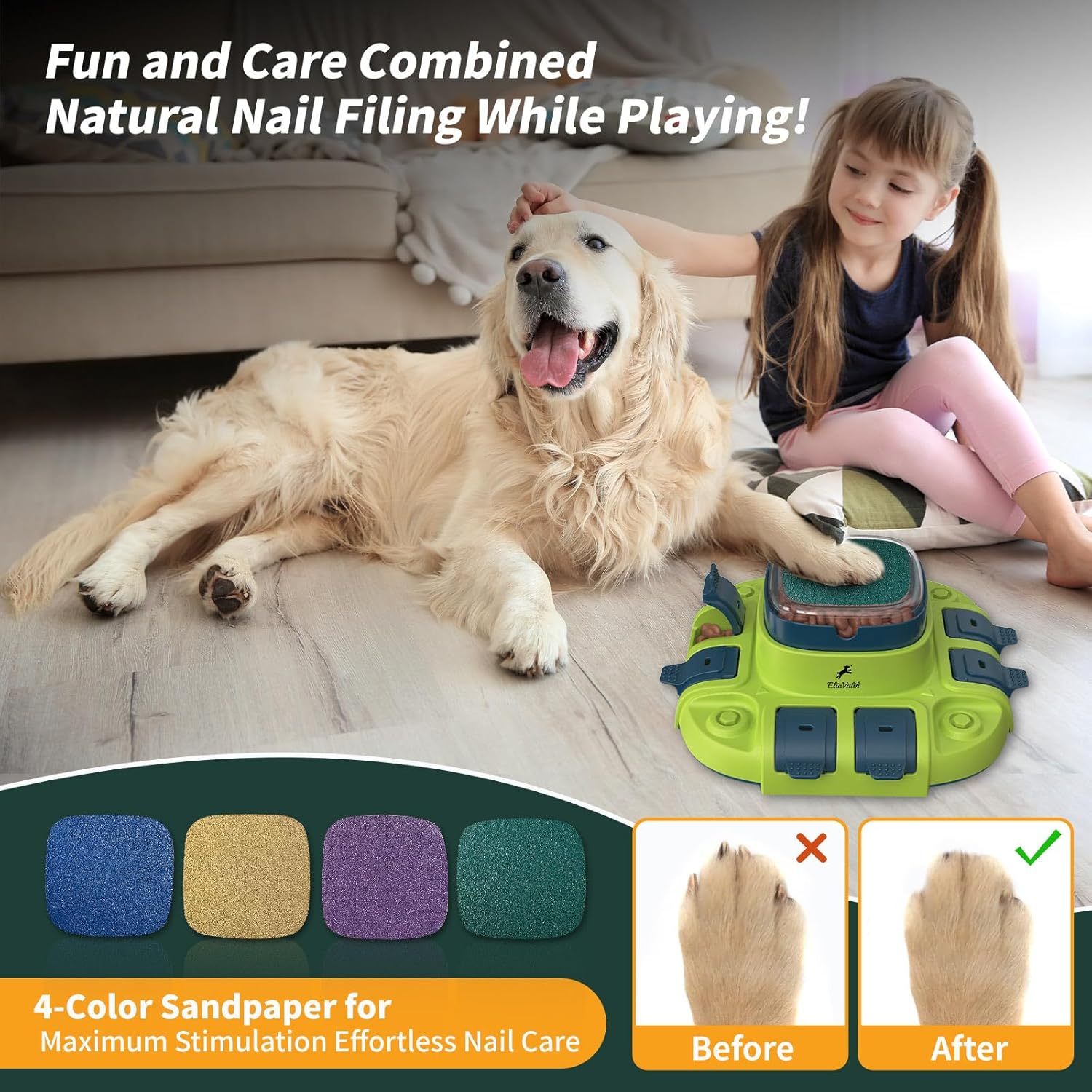 Interactive Dog Toys, Eliavalth Dog Enrichment Toys for Mental Stimulation, 3-In-1 Toys for Dog Puzzle with 2 Levels, Slow Feeder Dog Bowls & Nail File, Scratch Board for Nails, Light Green image number 1