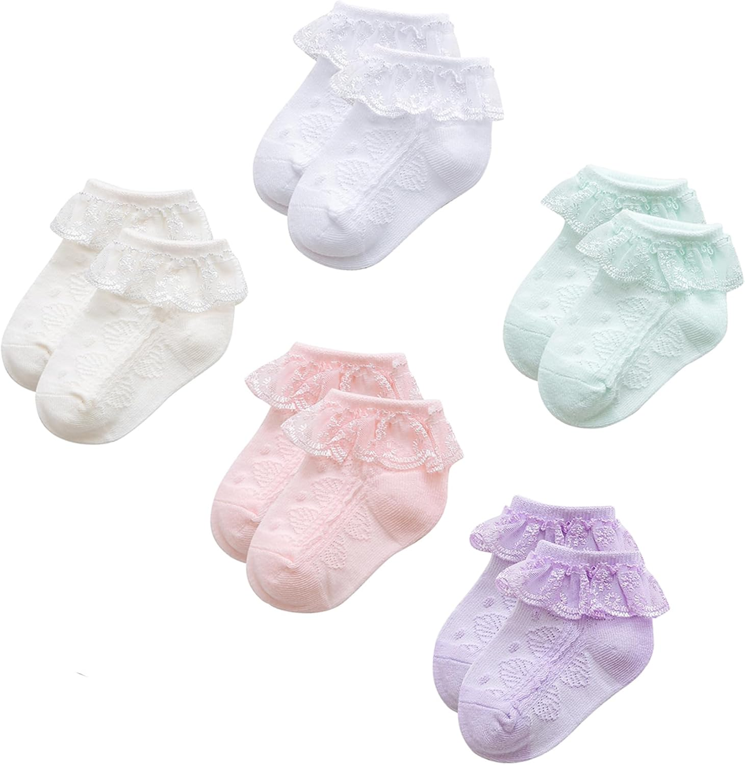Durio Baby Socks Girls Ruffle Socks Soft Toddler Girl Socks Cute Frilly Dress Lace Socks for Toddler Girls