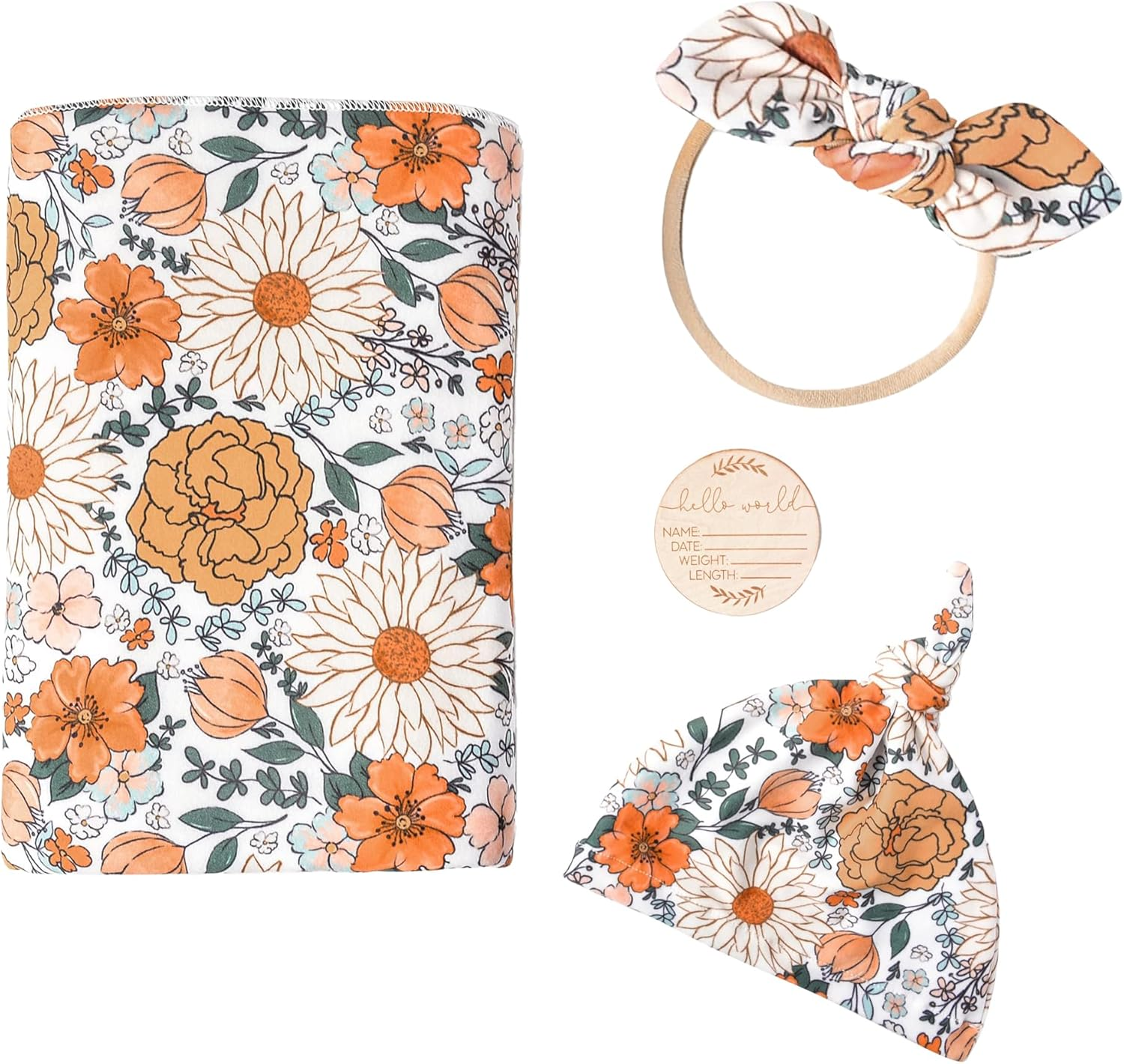 ZONEY Baby Girl Newborn Receiving Blanket with Matching Headband and Beanie Set Baby Swaddle Nursery Swaddle Wrap (Green)