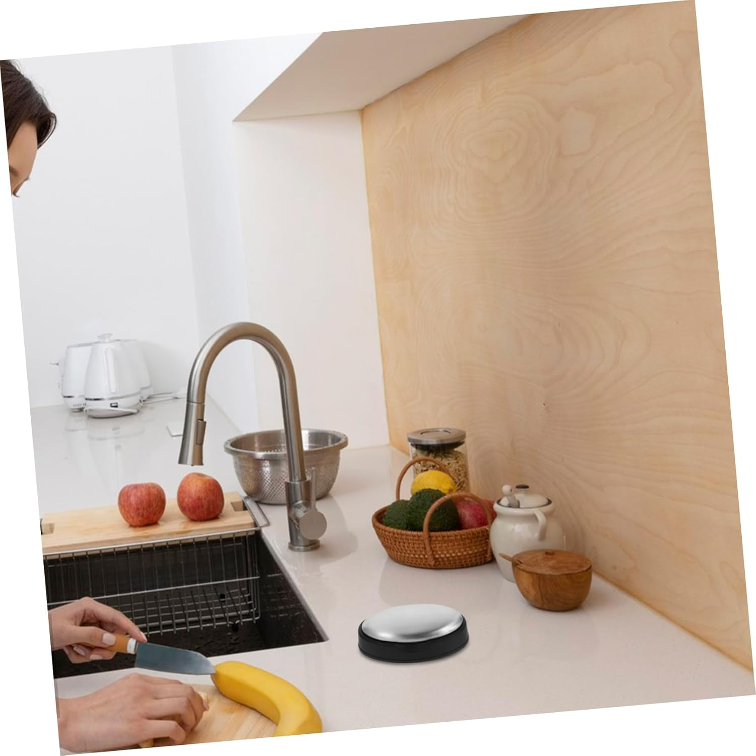 Stainless Steel Soap Odor Remover Bar 304 Metal Odor Absorber for Strong Smells Hand Cleaning Kitchen Use with Base Holder Oval Shape image number 5