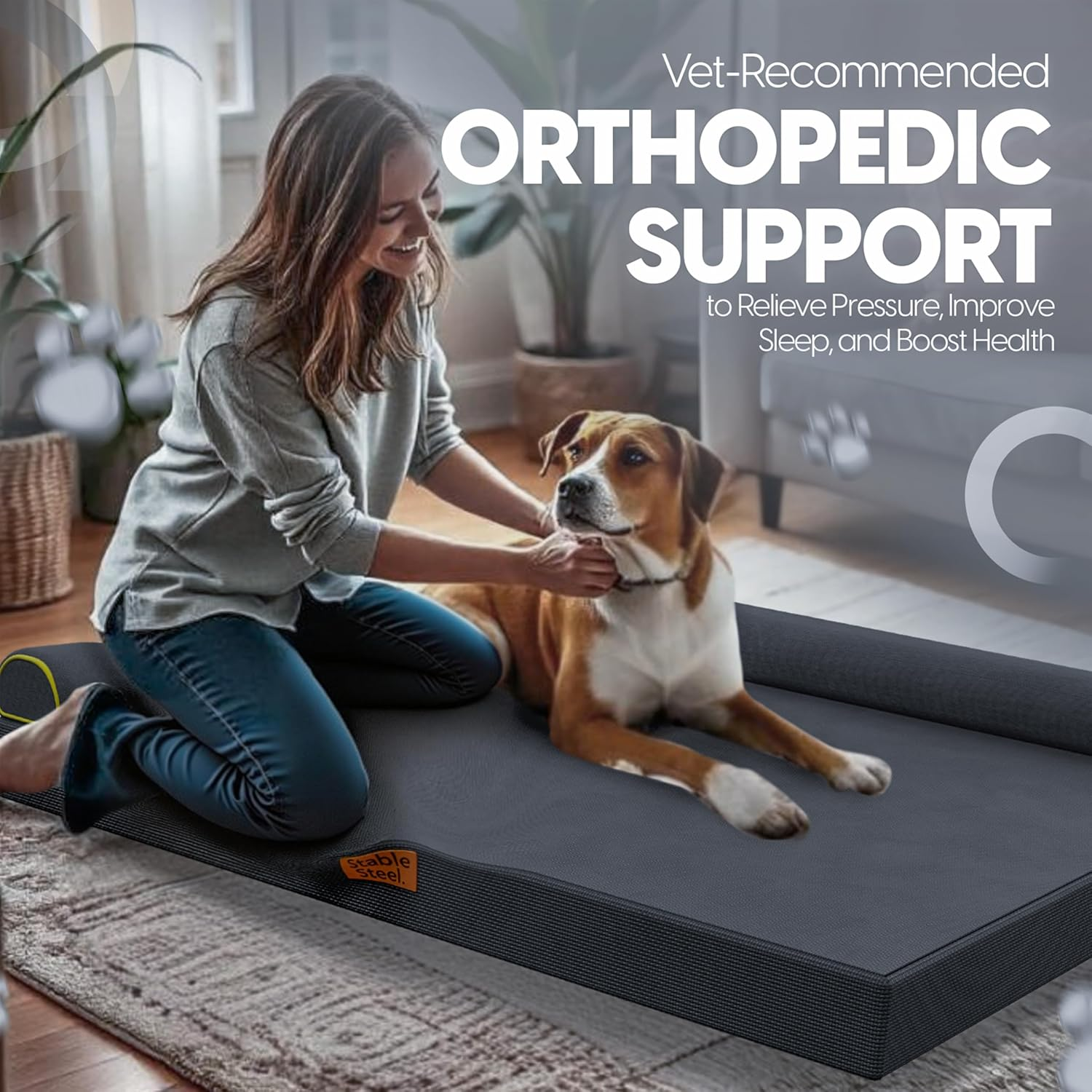 Orthopedic Dog Bed, Egg Crate Memory Foam, Bonus Dog Blanket, Waterproof Dog Bed, Washable Removeable Cover, Durable Oxford Fabric Cover, Large Dog Sofa Beds for Medium, Large Dogs image number 4