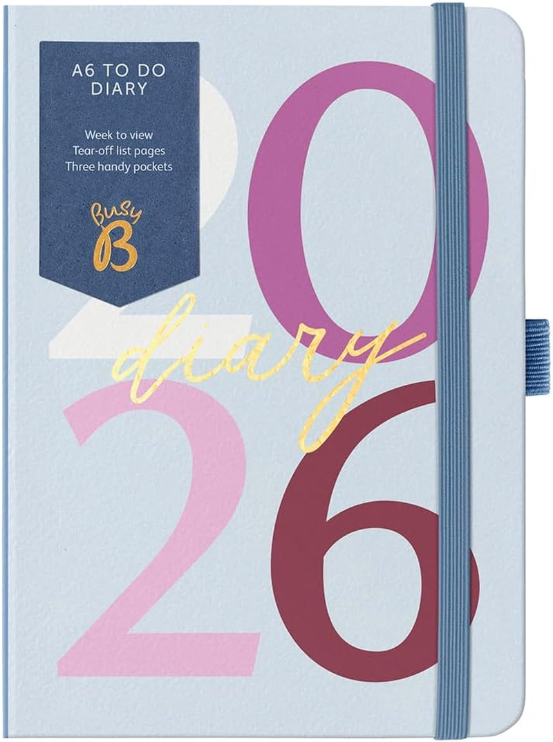Busy B - A6 Weekly Planner 2026 - Appointment Calendar with To-Do Lists & Note Pages - Compact Diary with Colourful Floral Pattern - Week to View, 3 Pockets & Year Planner