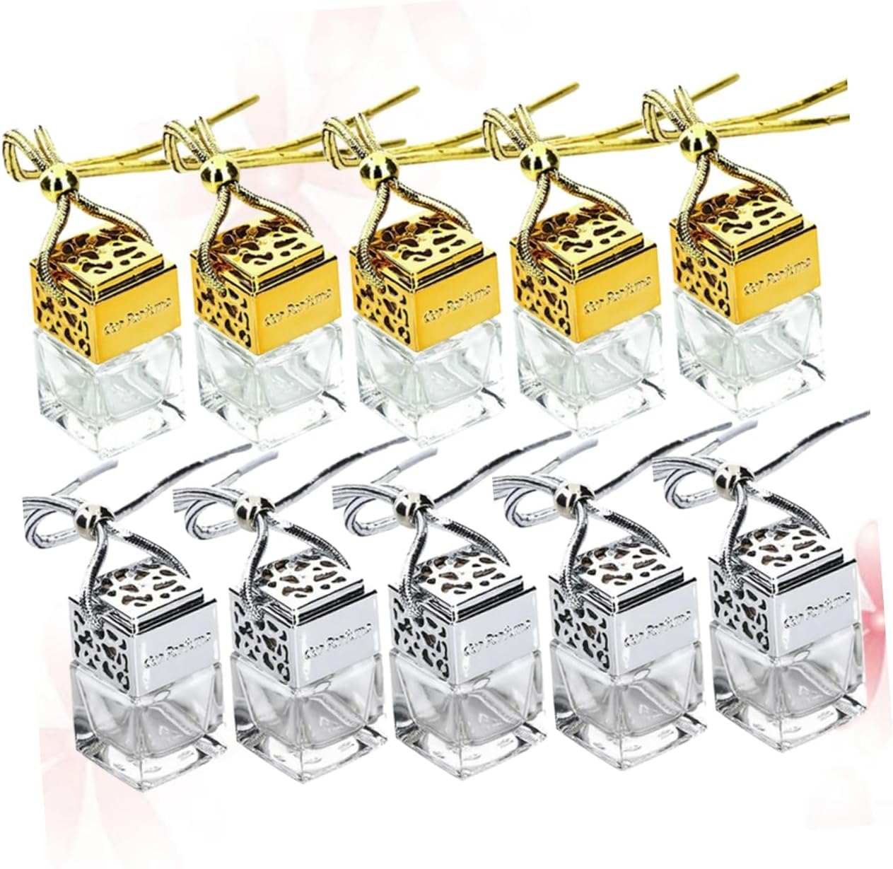 Mikinona 10Pcs Square Glass Perfume Bottle Pendant Essential Oil Sub-Bottle Car Air Vent Aromatherapy image number 4