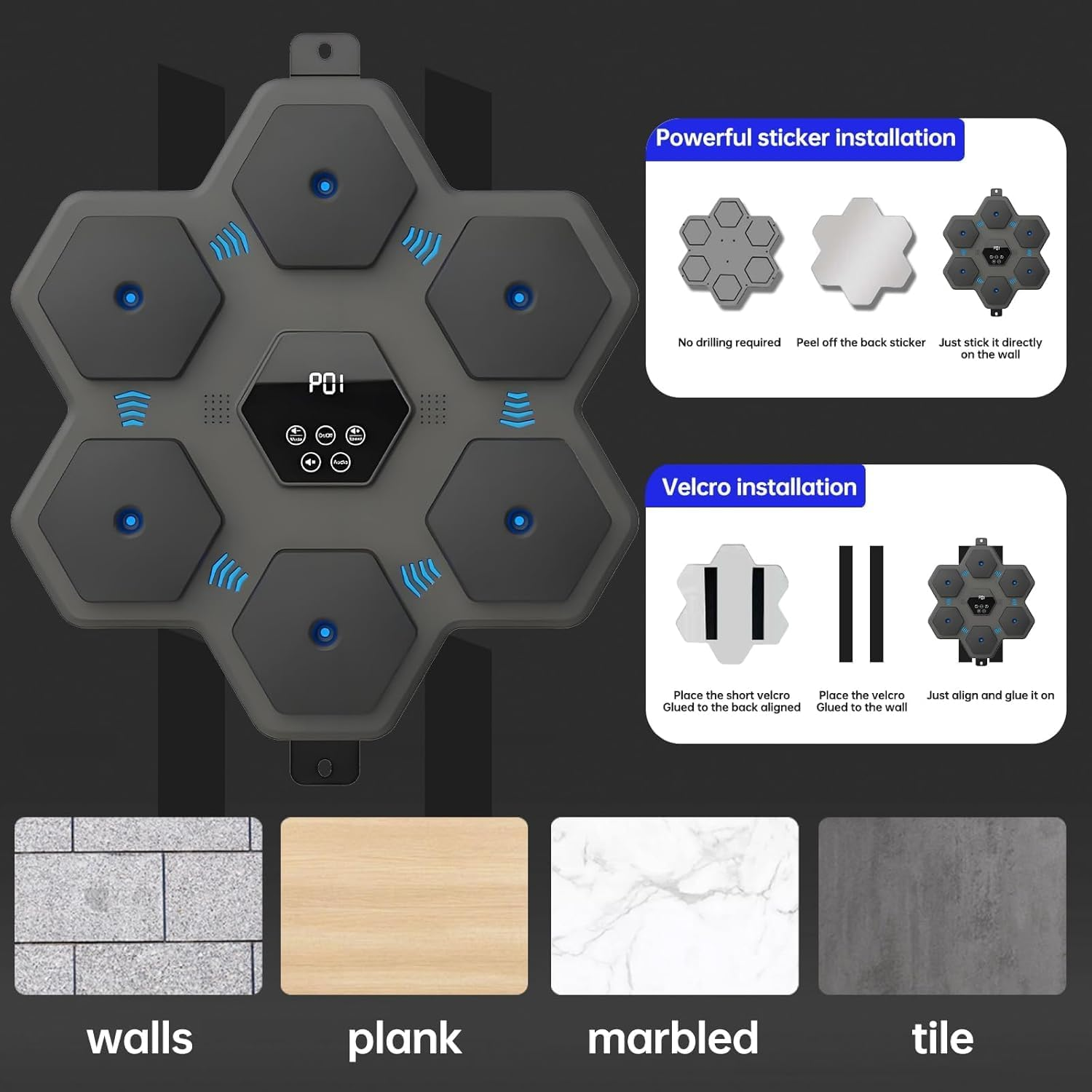 Smart Bluetooth Music Boxing Machine, Wall-Mounted Electronic Trainer for Adults and Kids, Intelligent Boxing Target - Wall Punching Bag - Boxing Training Punching Equipment image number 4