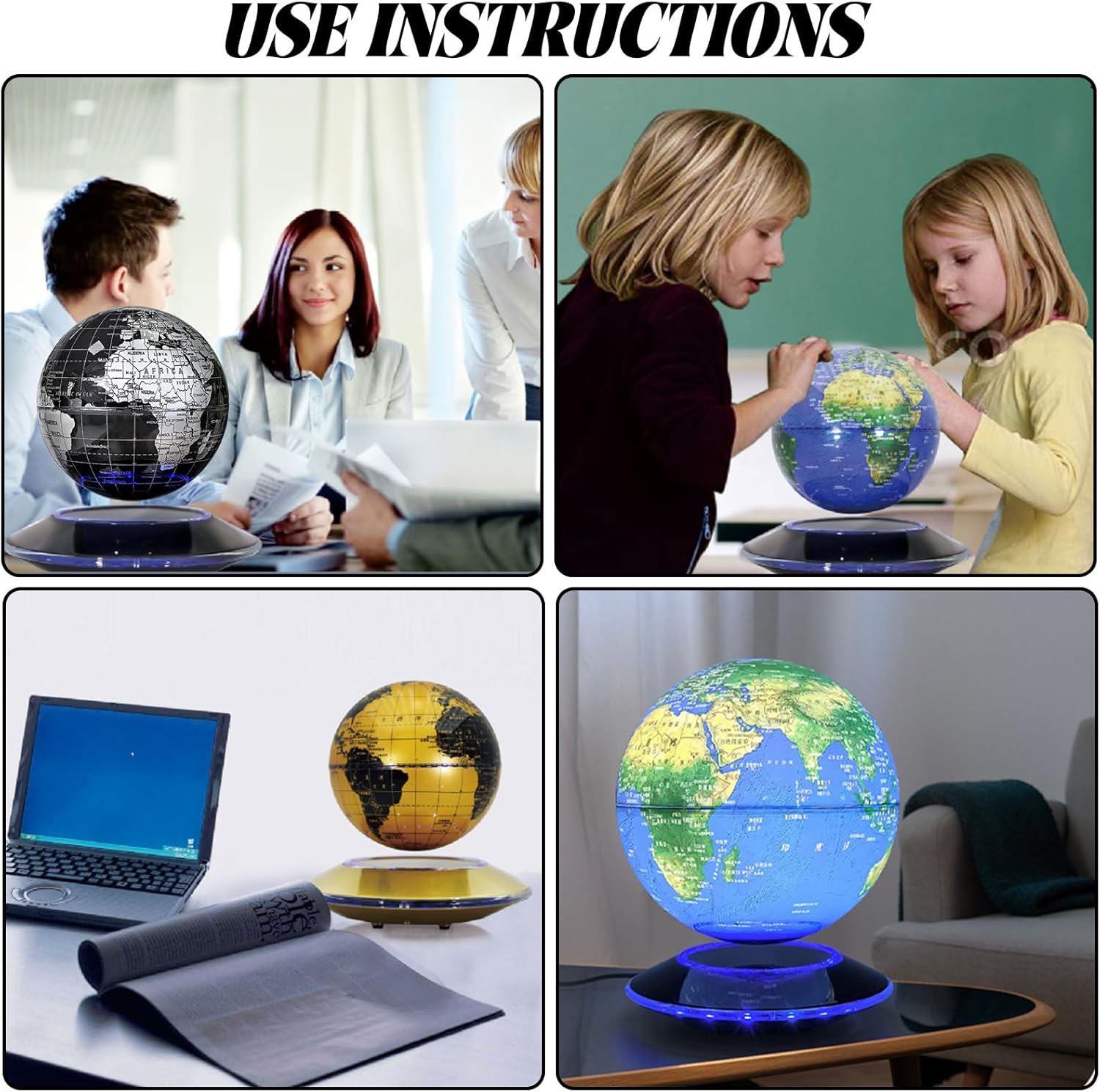 Levitating Globe, 6" Levitating World Map Desk Lamp with Rotating LED Night Light, for Home Office Decor & Educational Gift (Modern Room Lighting) (Golden (White Light)) image number 3