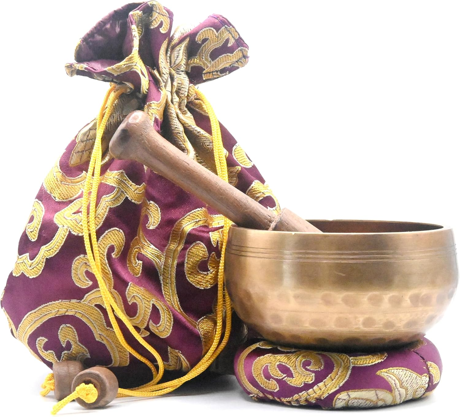 Handmade Singing Bowl-Tibetan Singing Bowl Set-Singing Bowl, Mallet and Cushion-Chakra Balance, Meditation and Peace-Handmade in Nepal-With Carry Bag image number 4