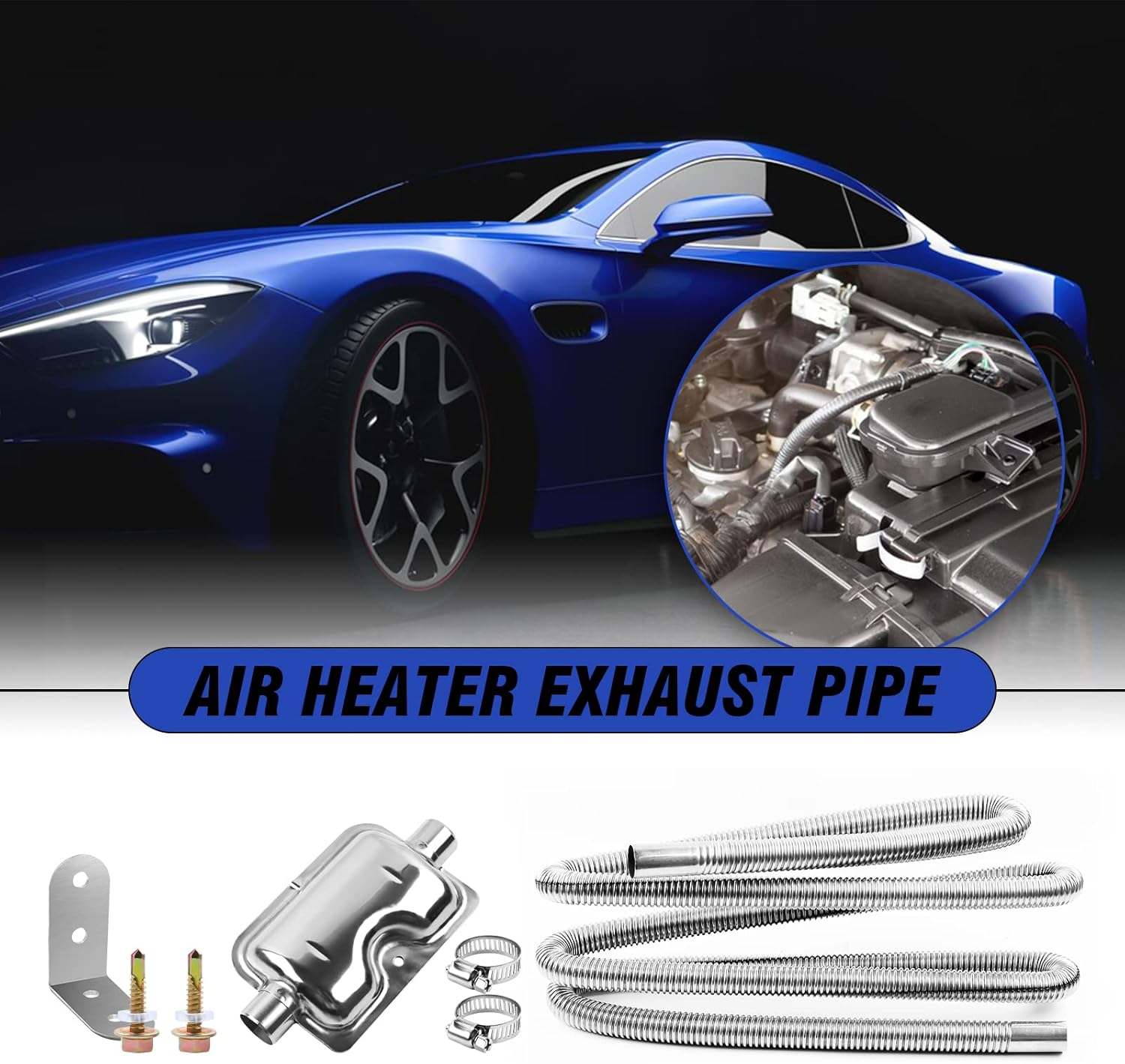 200Cm/78" Diesel Heater Exhaust Pipe with Muffler and Clamps, 1"/2.5Cm Stainless Steel Parking Air Heater Generator Hose, Fuel Tank Diesel Gas Vent Hose image number 1