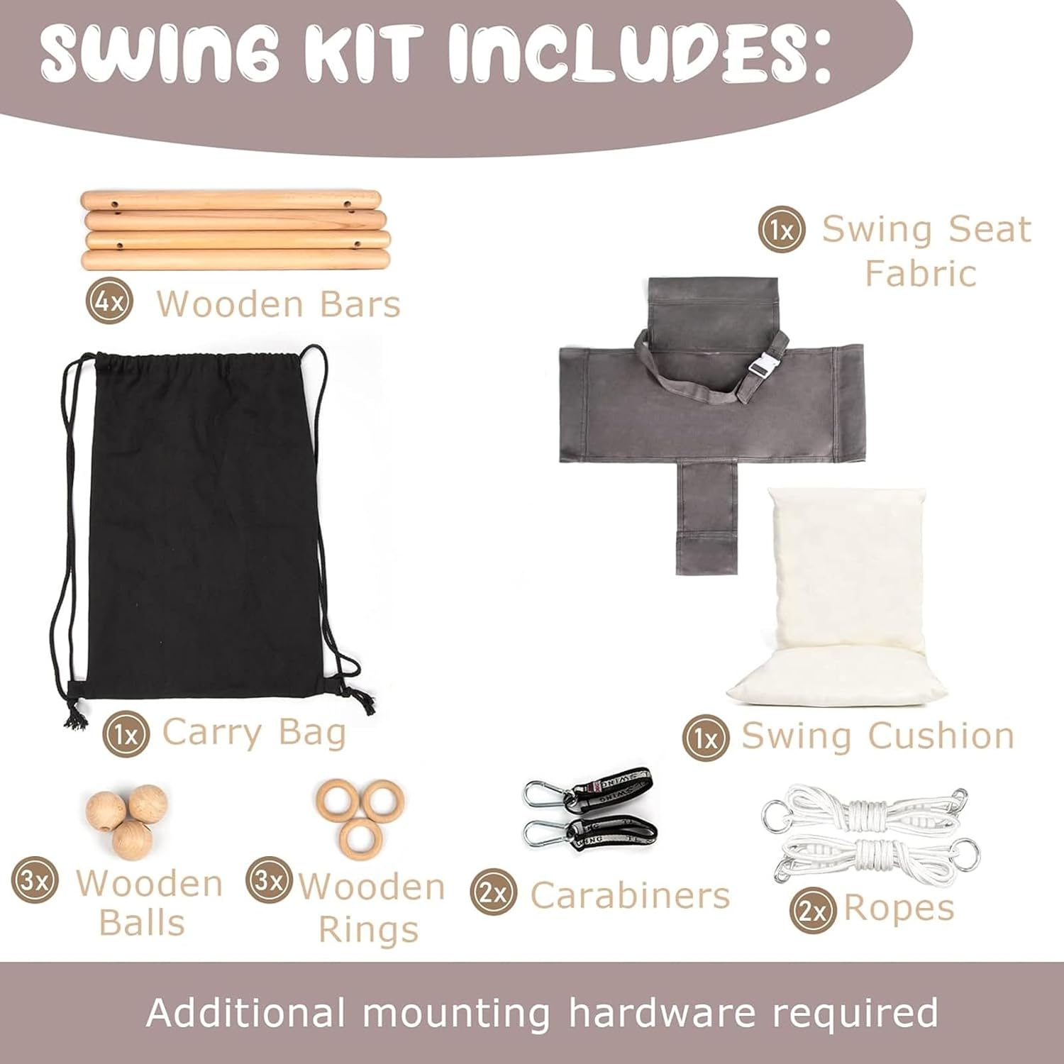 Baby Swing Seat, Visuivit Durable Canvas Hanging Swing for Outdoor/Indoor Use with Canvas Cushion & Safety Belt, Swing Sets for Baby Hammock Toy Backyard (White & Grey) image number 5