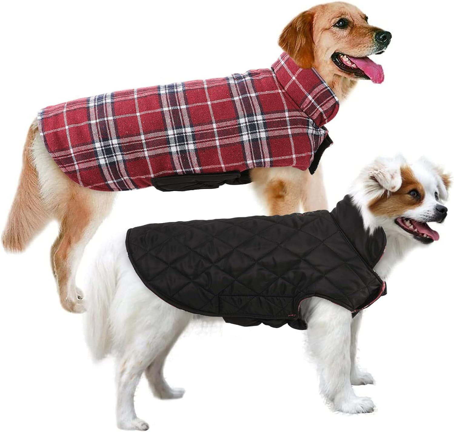 Dog Jackets for Winter Windproof Waterproof Reversible Dog Coat for Cold Weather Plaid Warm Dog Vest for Small Medium Large Dogs (Red Checkered, XL)
