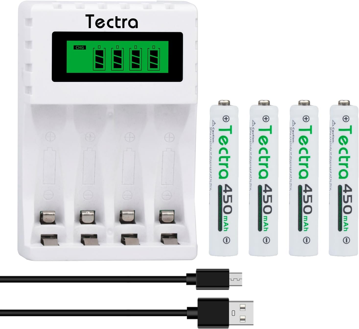 Tectra 450Mah AAAA Batteries, 4-Pack AAAA Rechargeable Ni-Mh Batteries with AA AAA AAAA Ni-Mh Universal Smart Battery Charger for Surface Pen Active Stylus image number 2